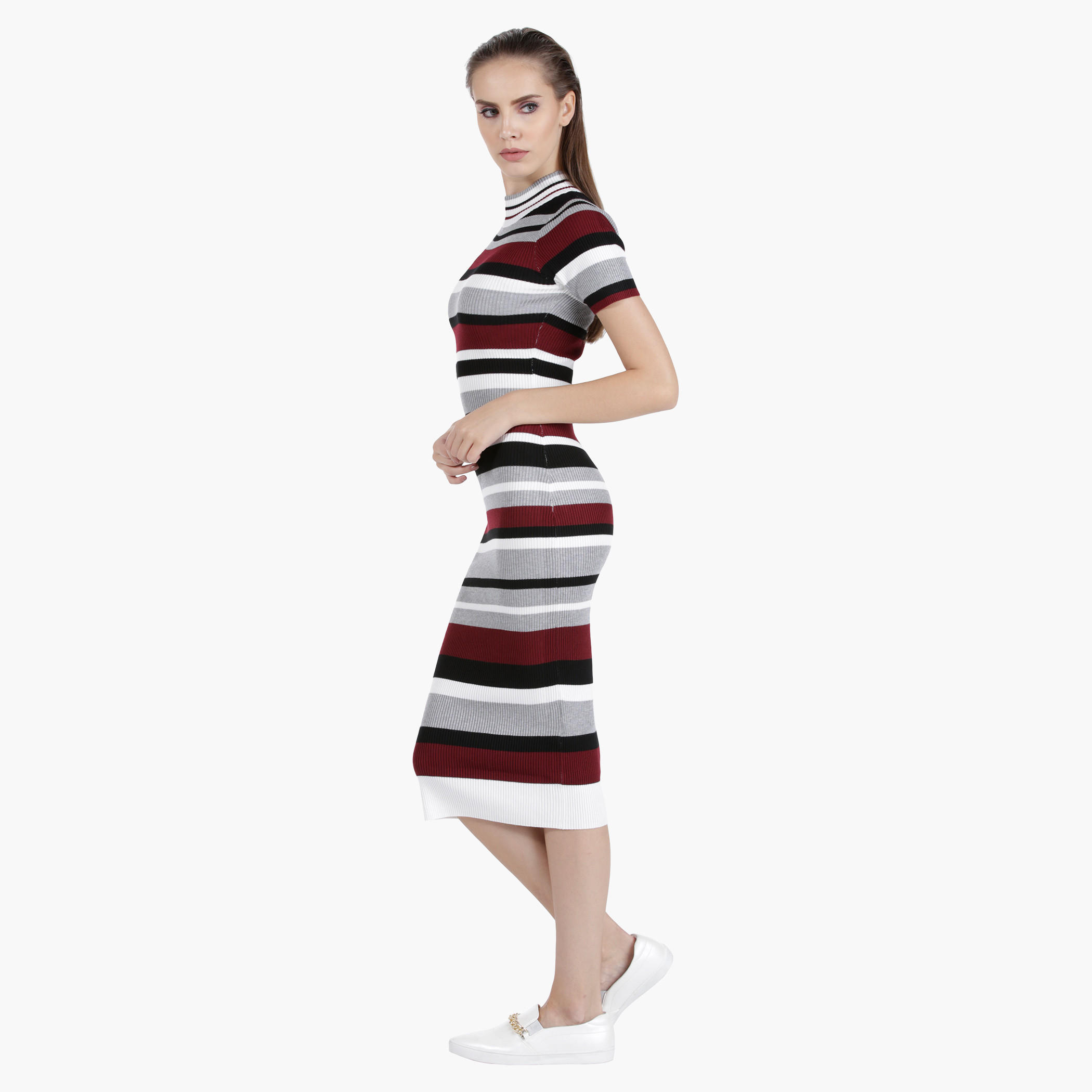 Striped Dress with Ribbed Neck in Regular Fit-women-clothing-dresses-image-7