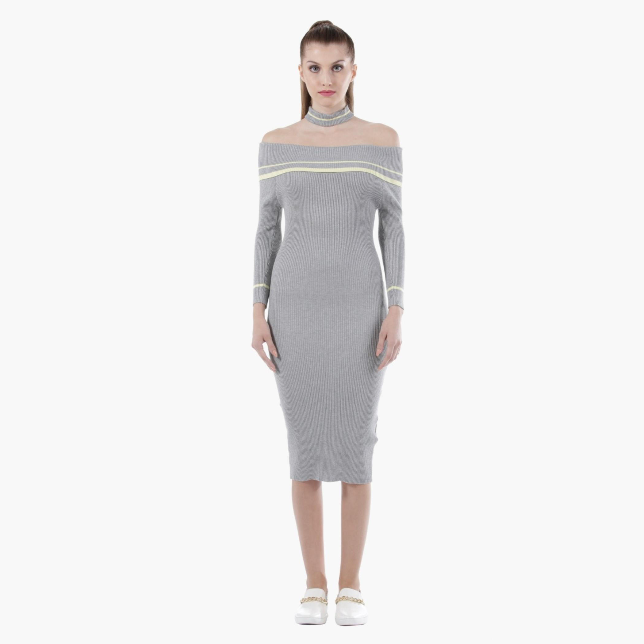 Off-Shoulder Dress with Long Sleeves in Regular Fit-women-clothing-dresses-image-1