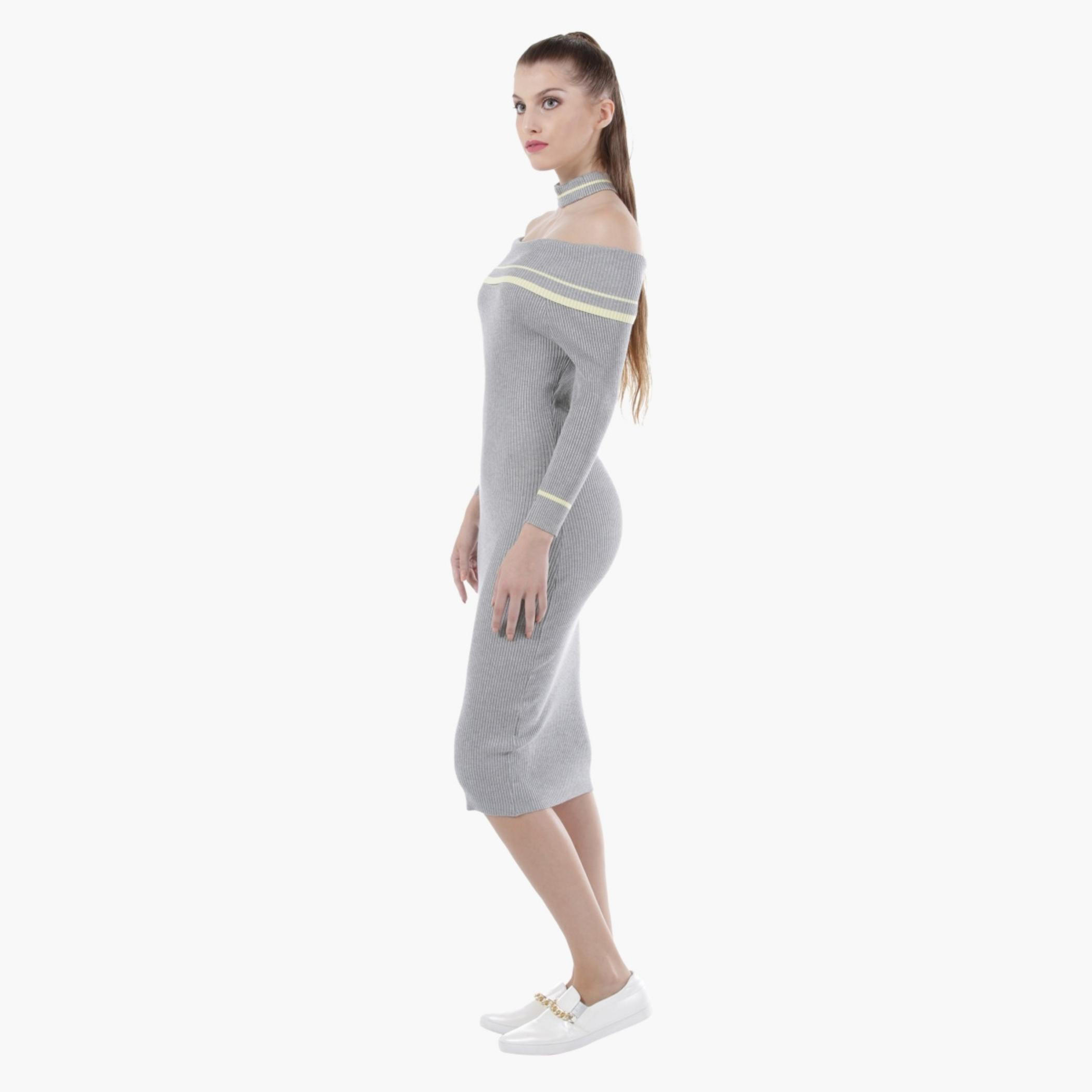 Off-Shoulder Dress with Long Sleeves in Regular Fit-women-clothing-dresses-image-3