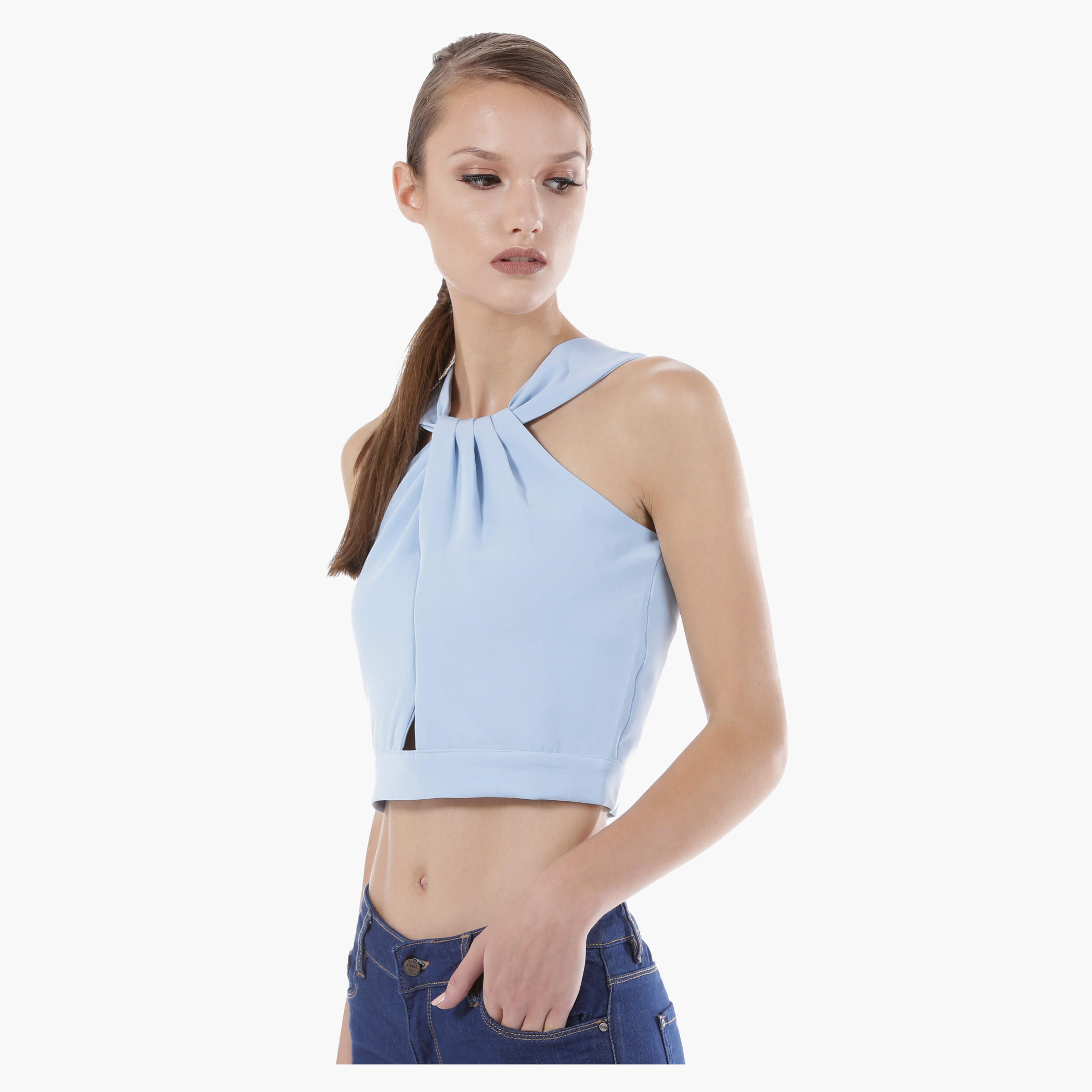 Shell Top with Twisted Neck Detailing in Regular Fit-women-clothing-shirtsandblouses-blouses-image-3