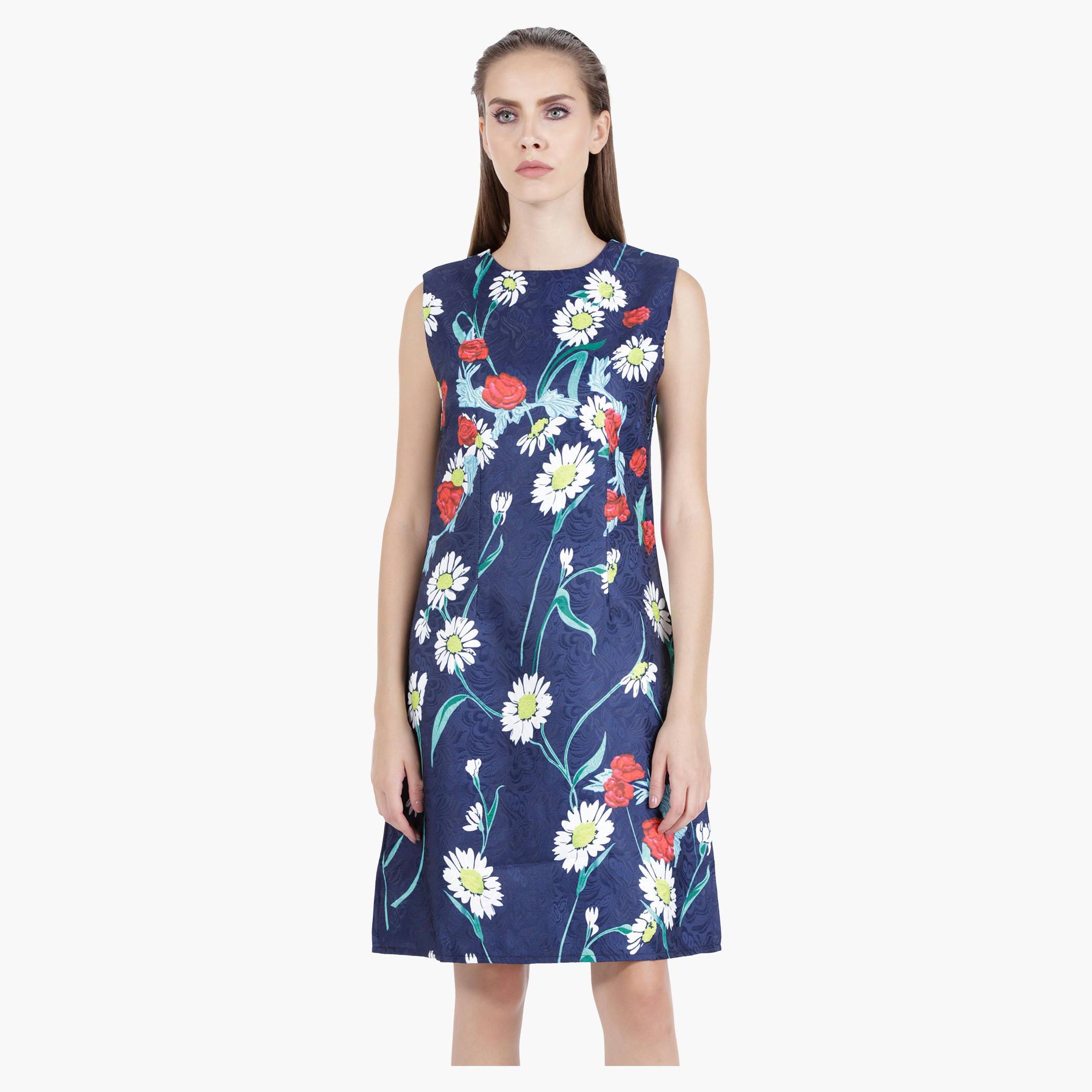 Floral-Textured Skater Dress in Regular Fit-women-clothing-dresses-image-1