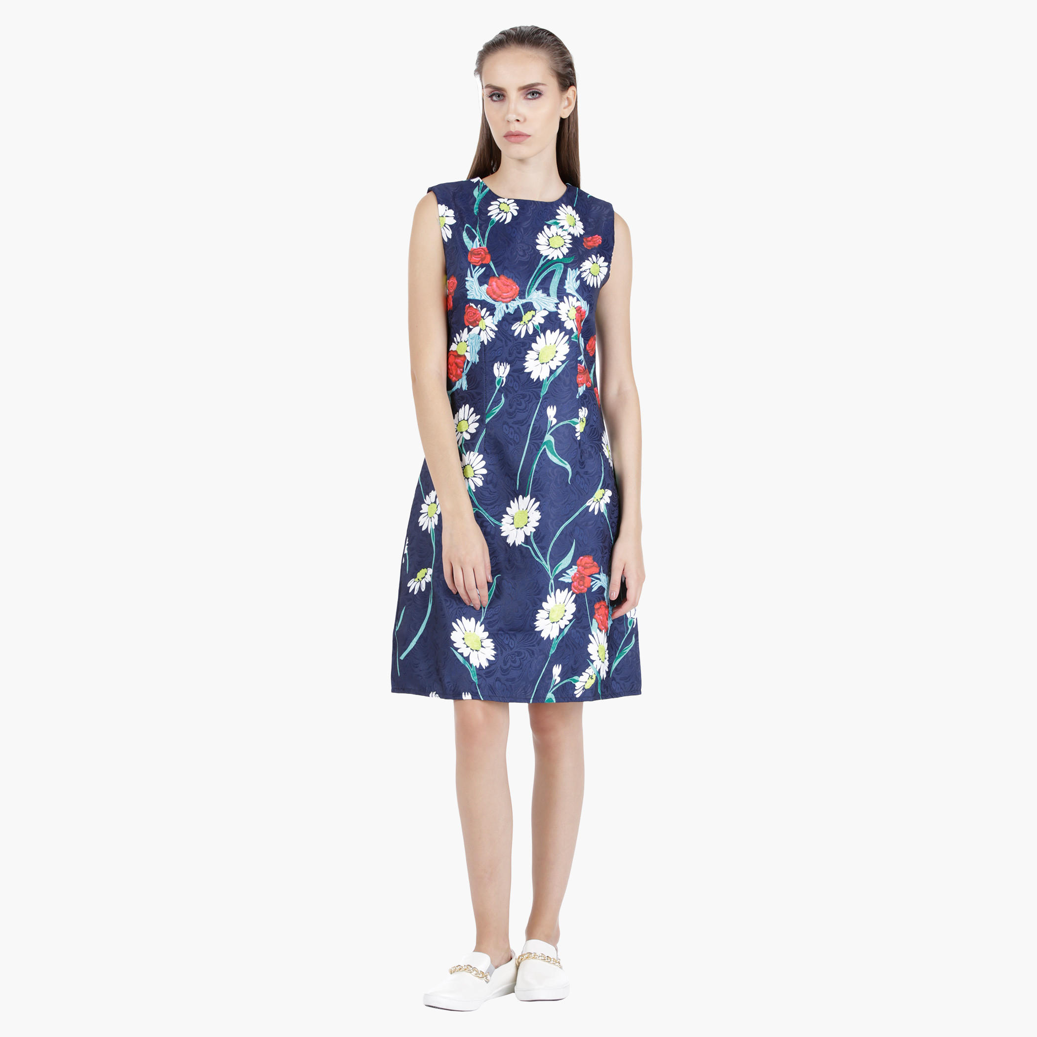 Floral-Textured Skater Dress in Regular Fit-women-clothing-dresses-image-5