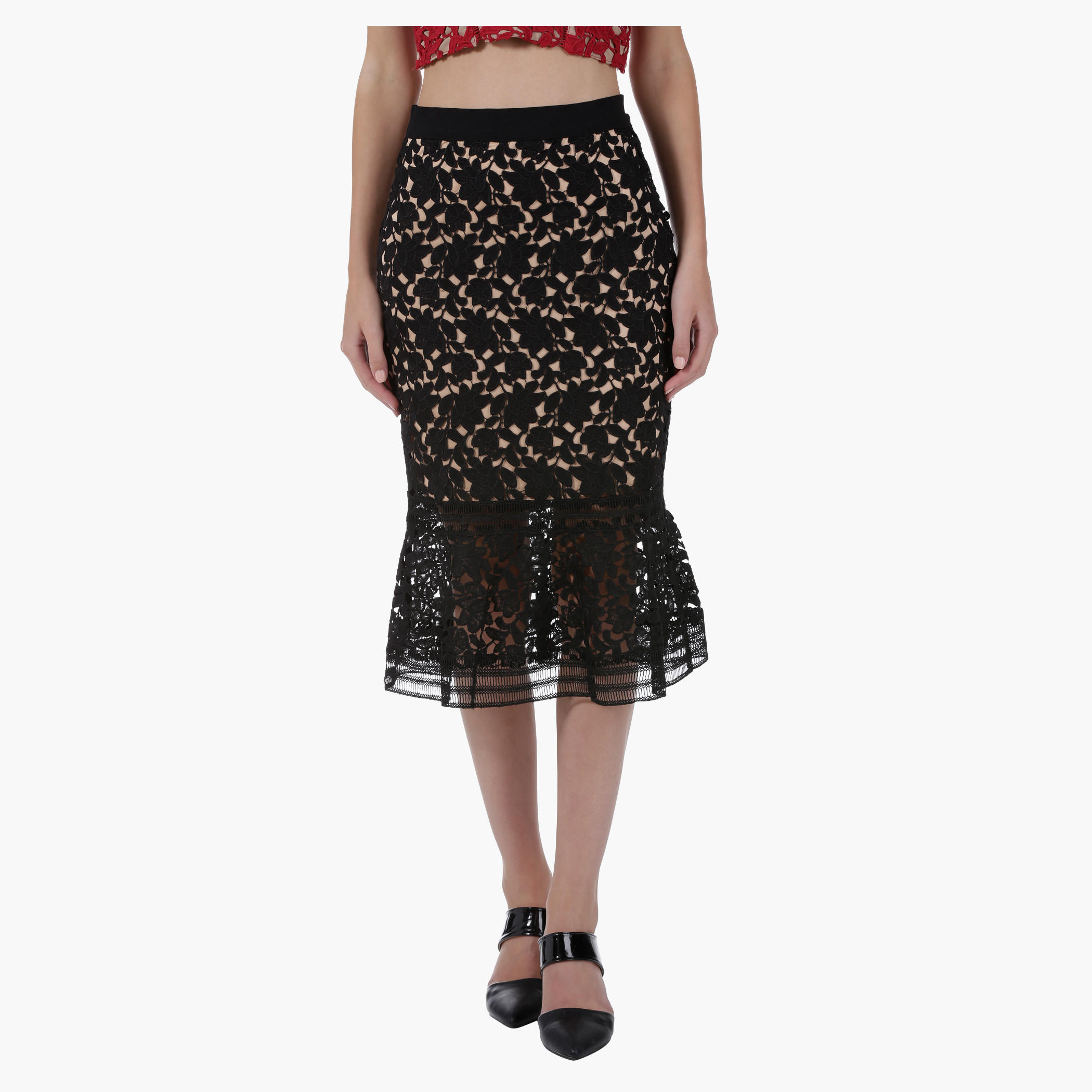 Lace Skirt with Nude Base in Straight Fit-women-clothing-bottoms-skirts-image-1