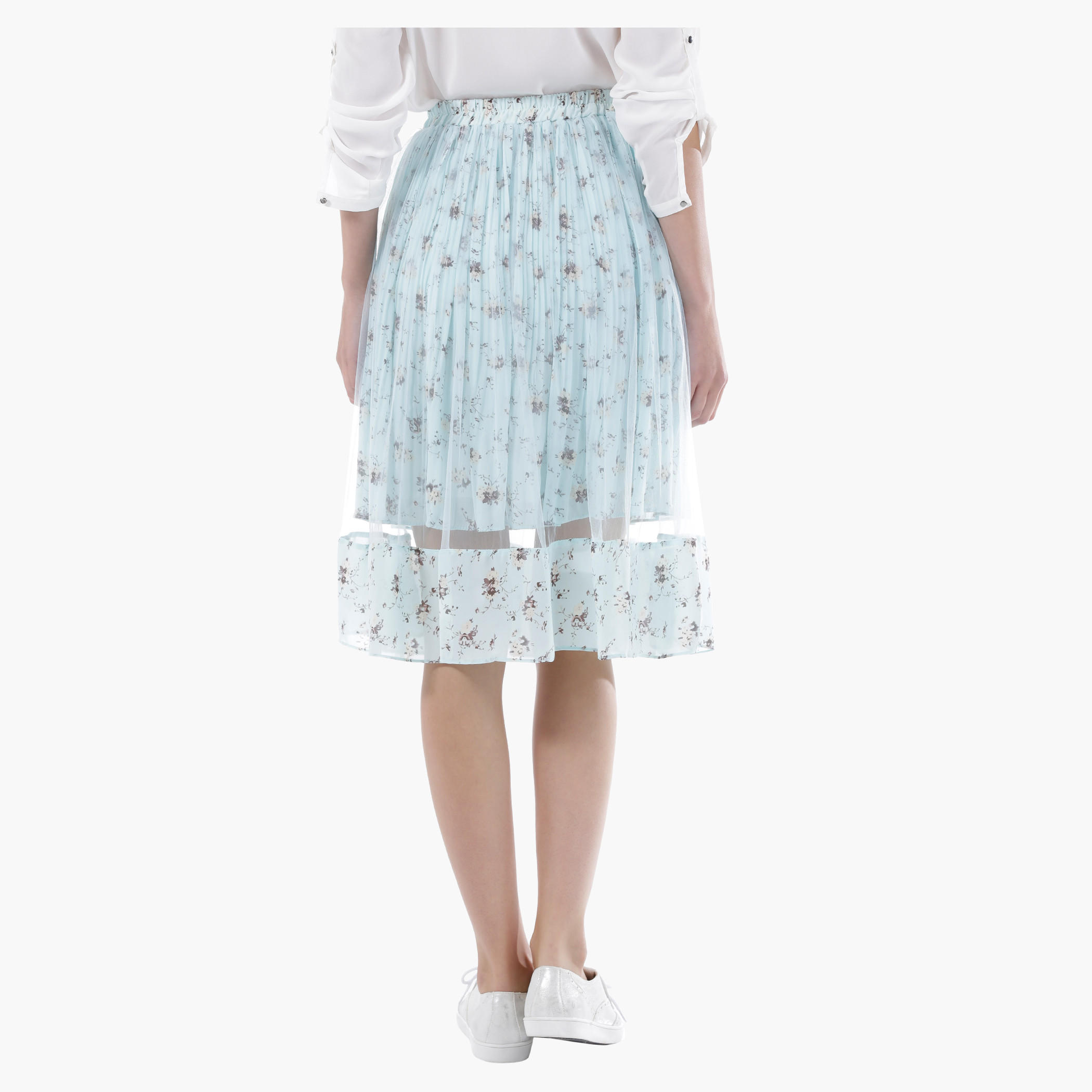 Floral Layered Skirt with Pleats and Mesh Panels in Regular Fit-women-clothing-bottoms-skirts-image-2
