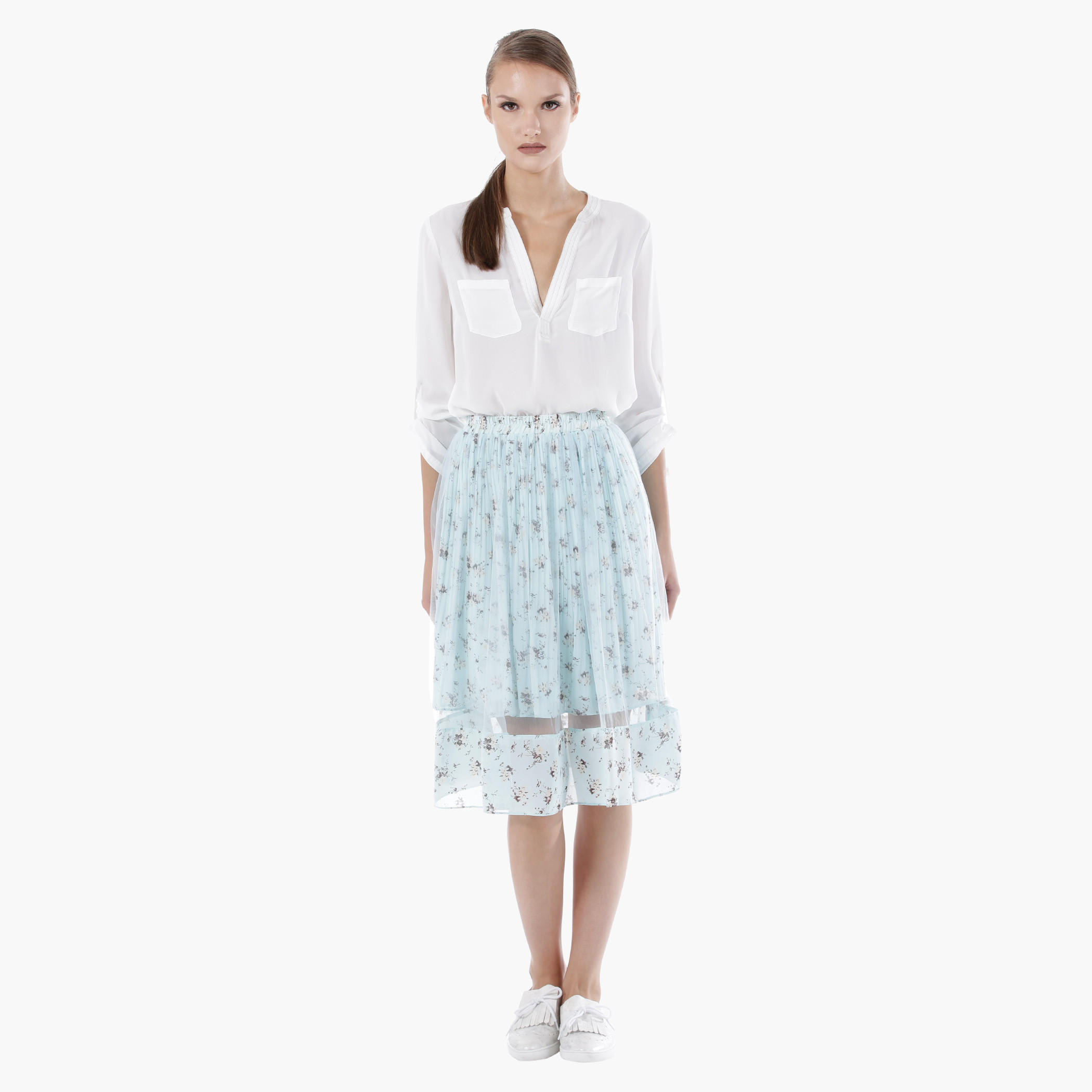 Floral Layered Skirt with Pleats and Mesh Panels in Regular Fit-women-clothing-bottoms-skirts-image-5