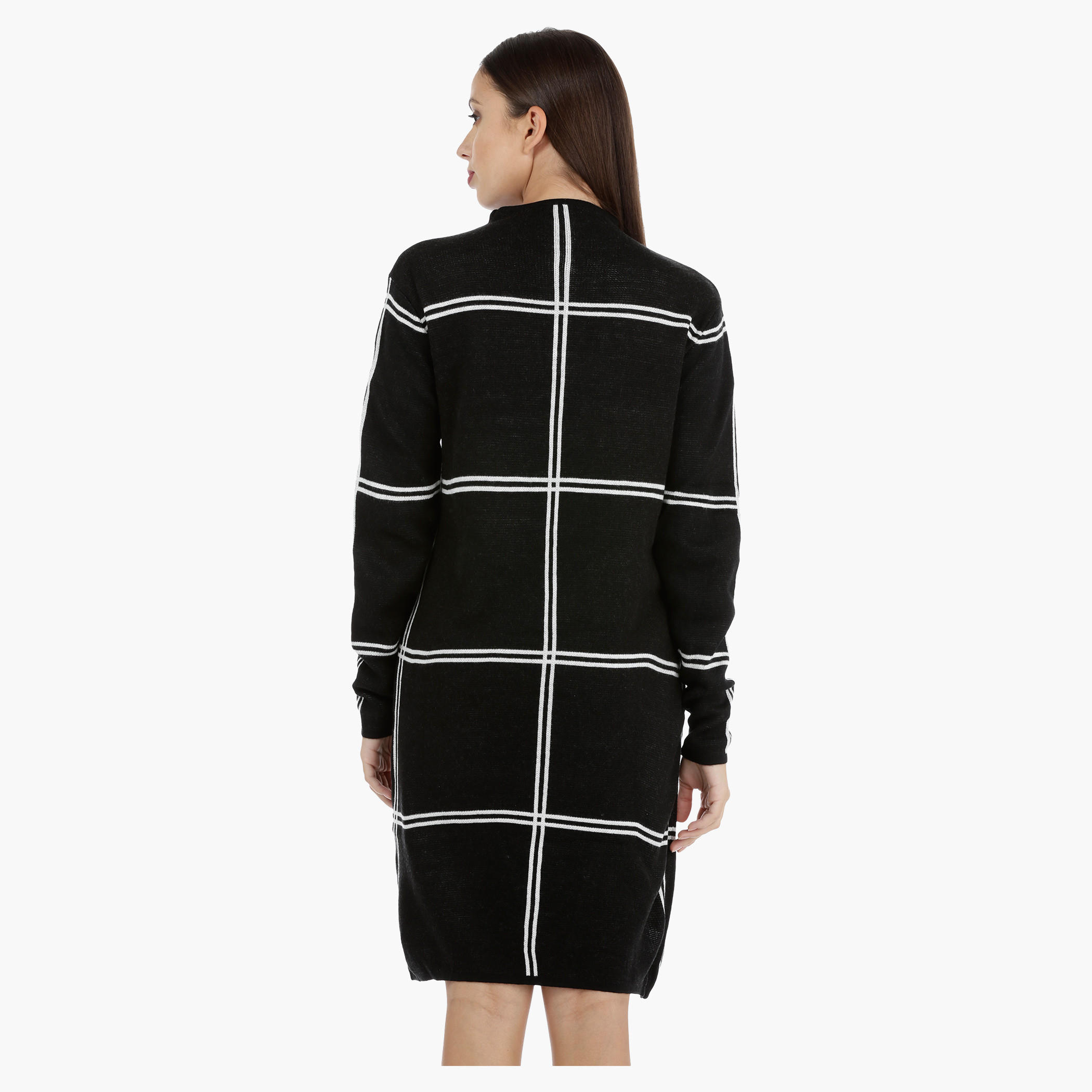 Window Pane Sweater Dress with Long Sleeves-women-clothing-dresses-image-2