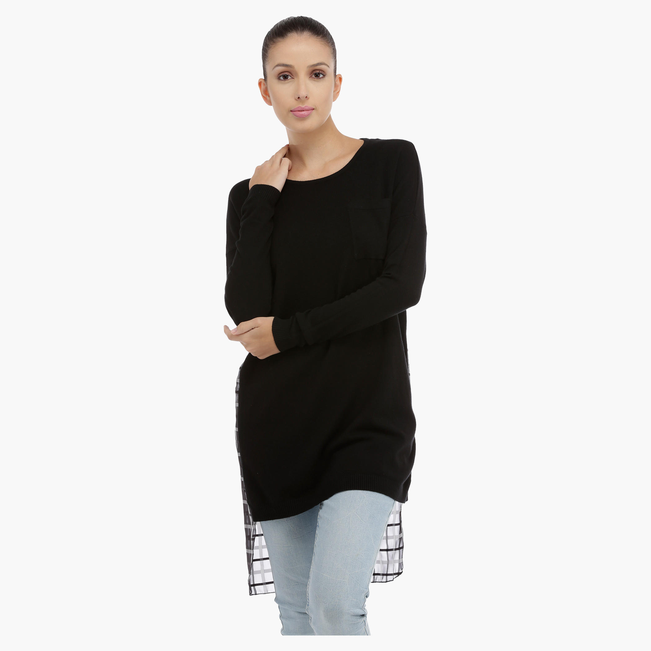 Long Sleeves Tunic with High Low Hem-women-clothing-shirtsandblouses-blouses-image-1