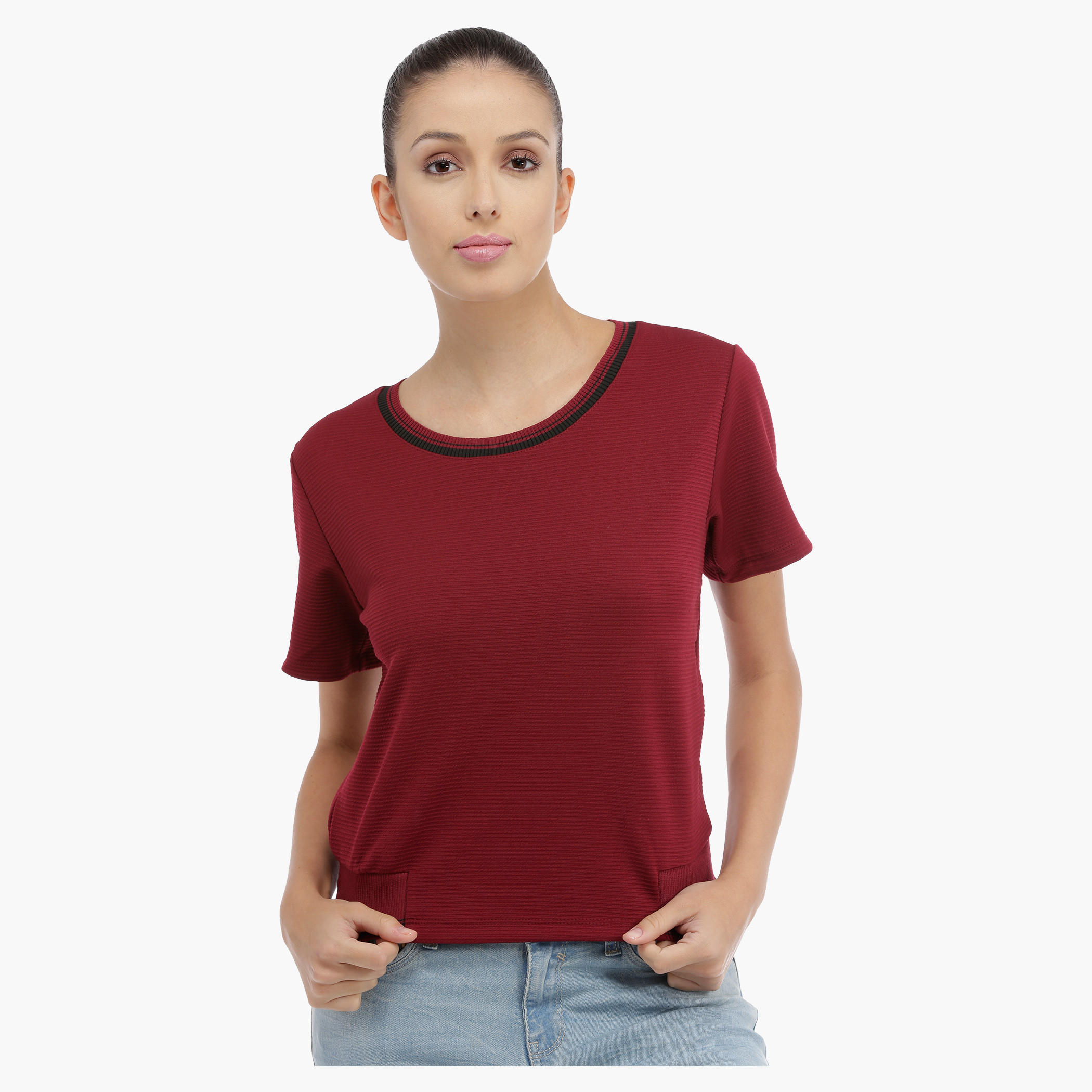 Ribbed Short Sleeves Top-women-clothing-tshirts-image-5