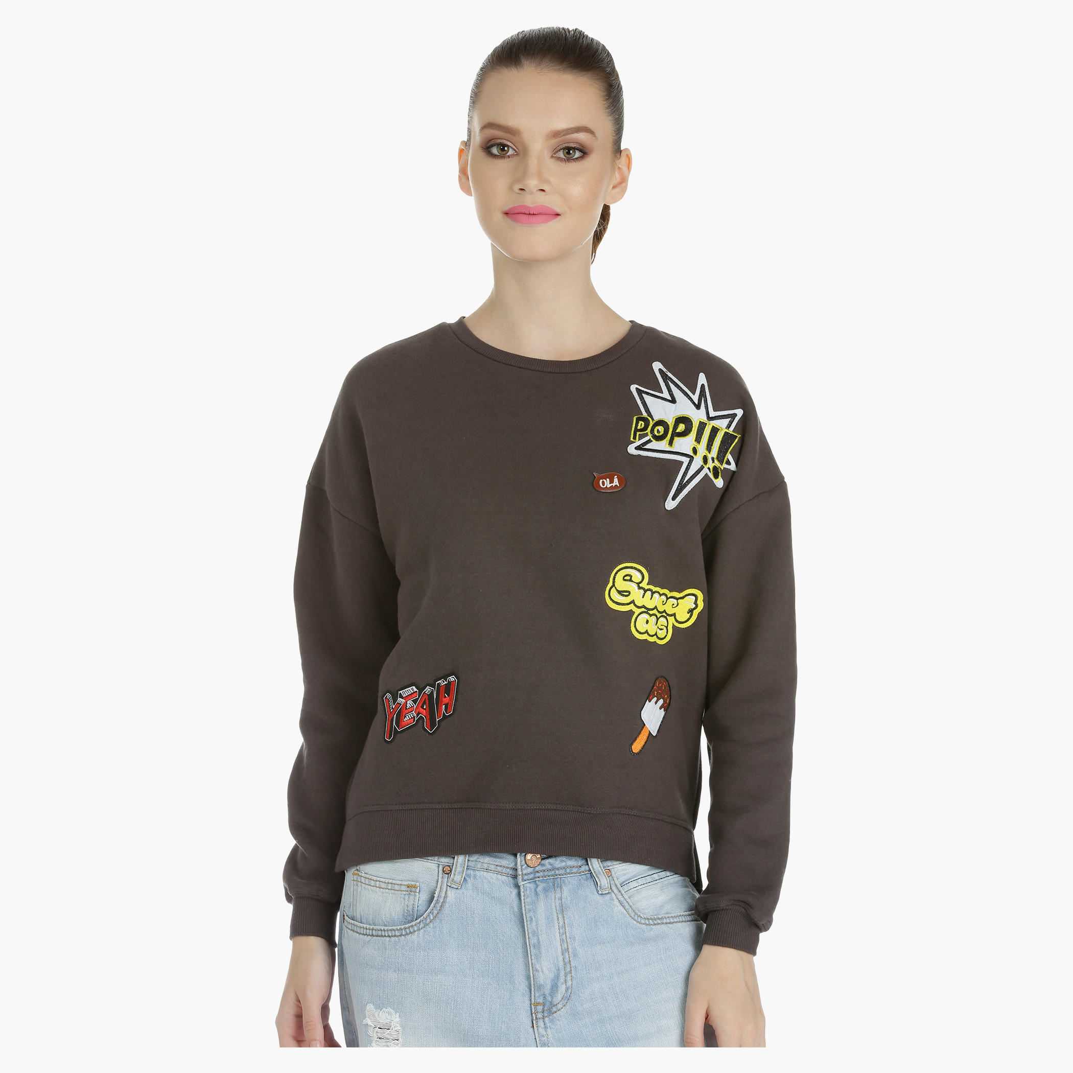 Long Sleeves Sweatshirt with Badge Appliques-women-winterwear-hoodiesandsweatshirts-sweatshirts-image-5