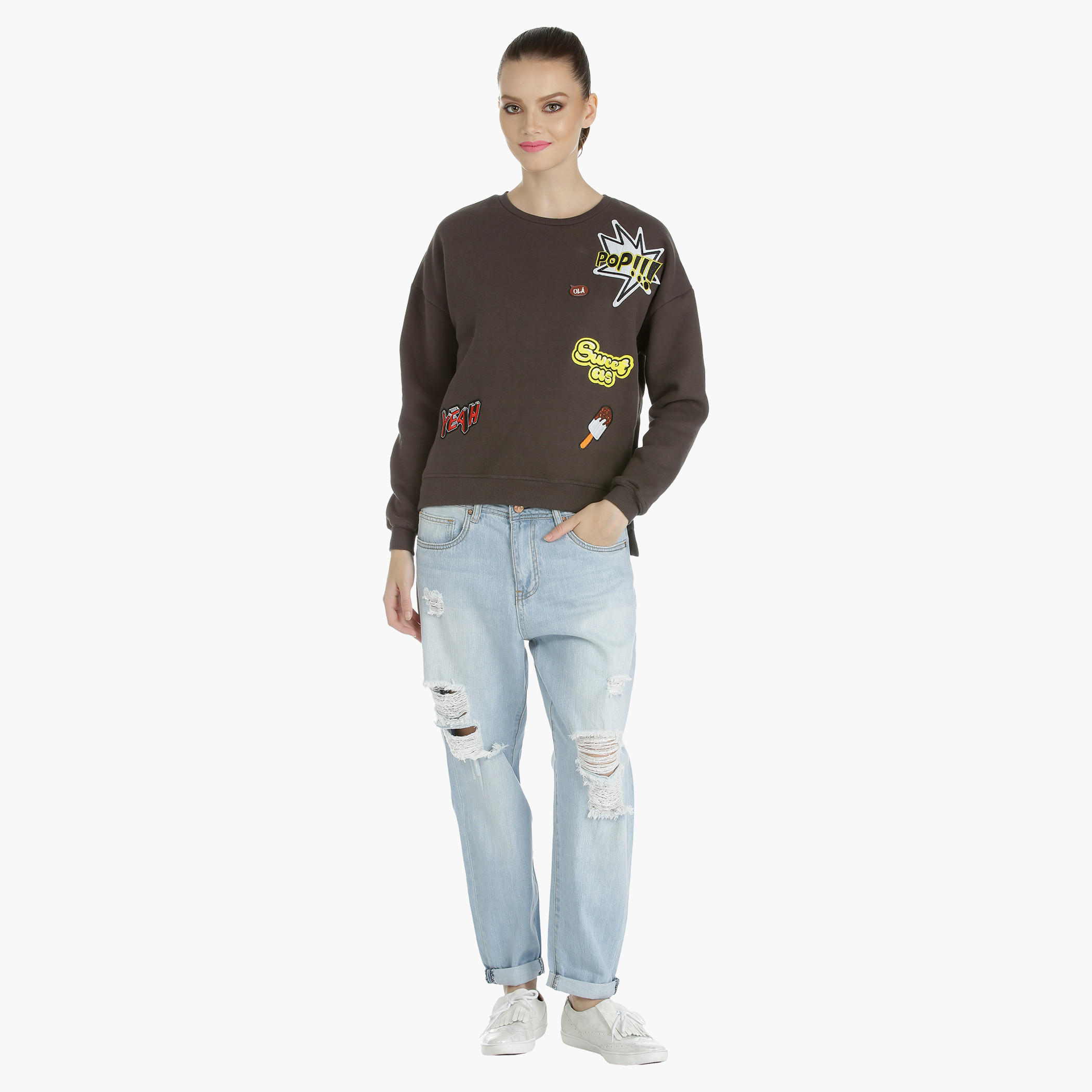 Long Sleeves Sweatshirt with Badge Appliques-women-winterwear-hoodiesandsweatshirts-sweatshirts-image-1