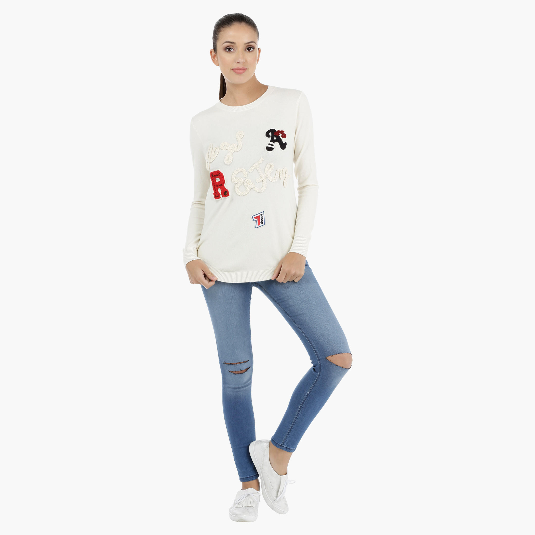 Sweater with Long Sleeves and Appliques-women-winterwear-hoodiesandsweatshirts-sweatshirts-image-1