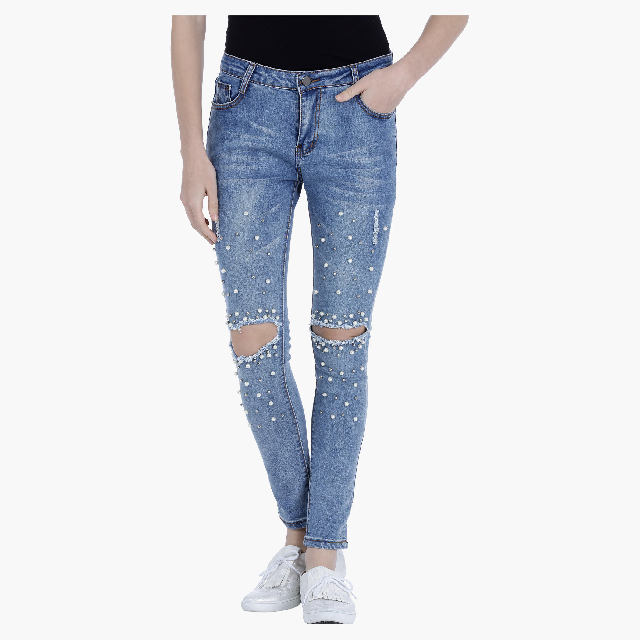 Distressed Jeans with Embellishments-women-clothing-bottoms-jeans-image-1