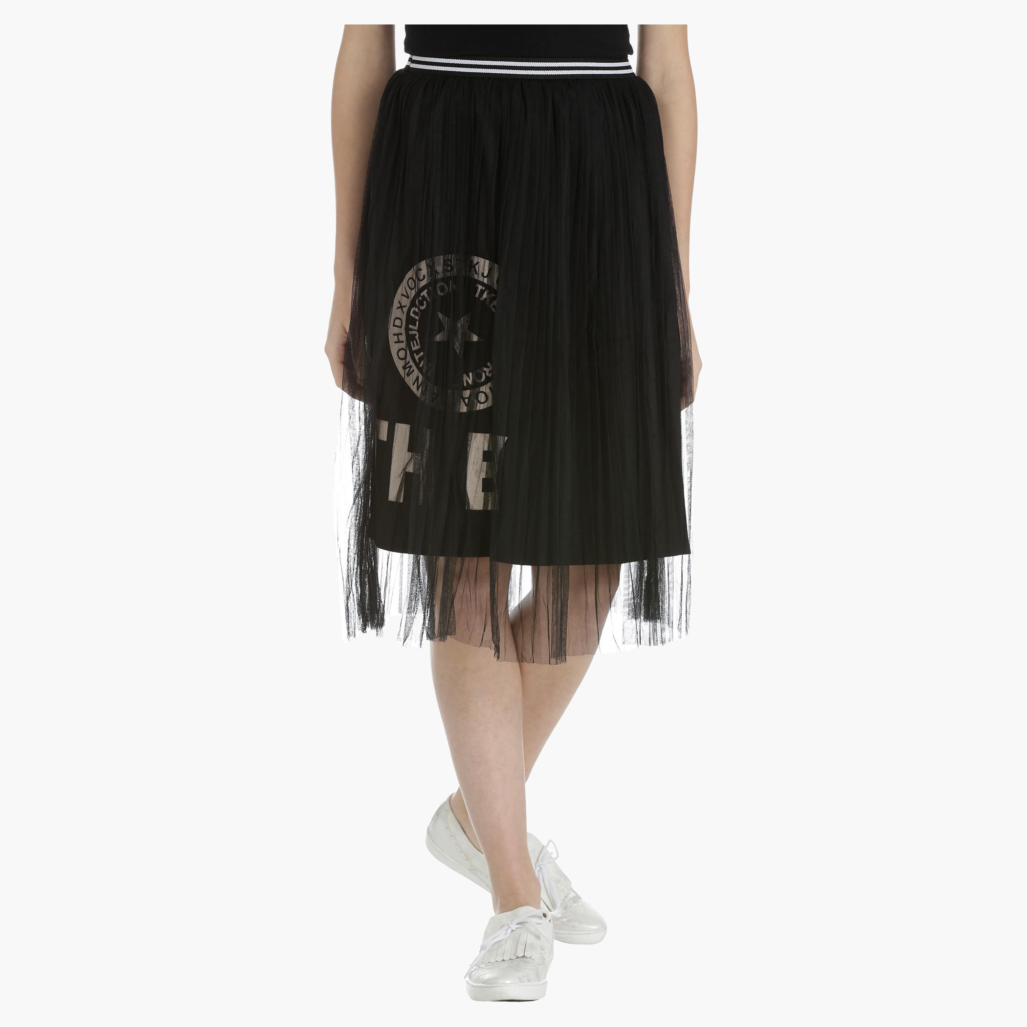 Printed Skirt with Mesh Overlay-women-clothing-bottoms-skirts-image-1