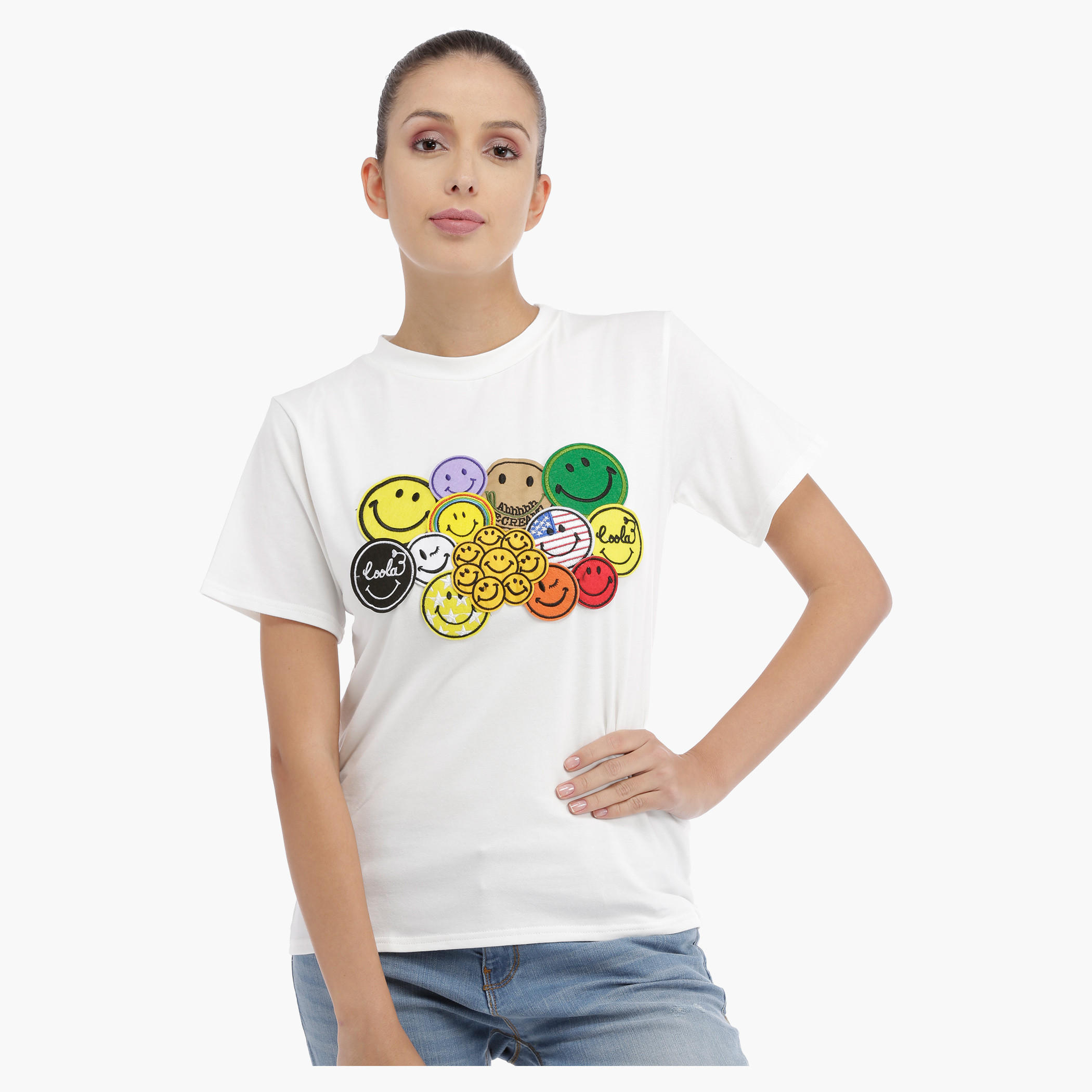 Short Sleeves T-Shirt with Patch Applique-women-clothing-tshirts-image-5