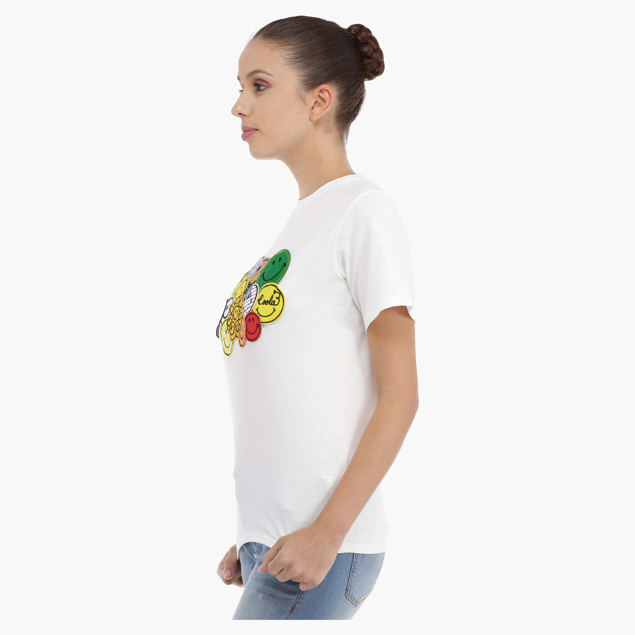 Short Sleeves T-Shirt with Patch Applique-women-clothing-tshirts-image-3