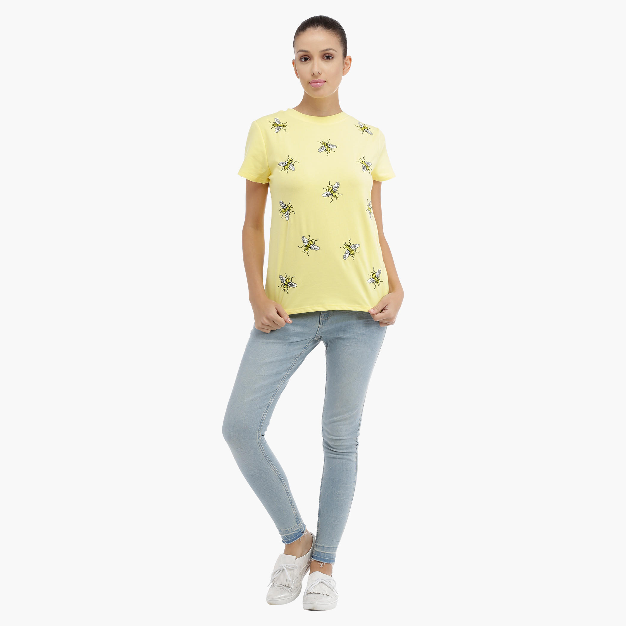 Embroidered T-shirt with Short Sleeves-women-clothing-tshirts-image-1