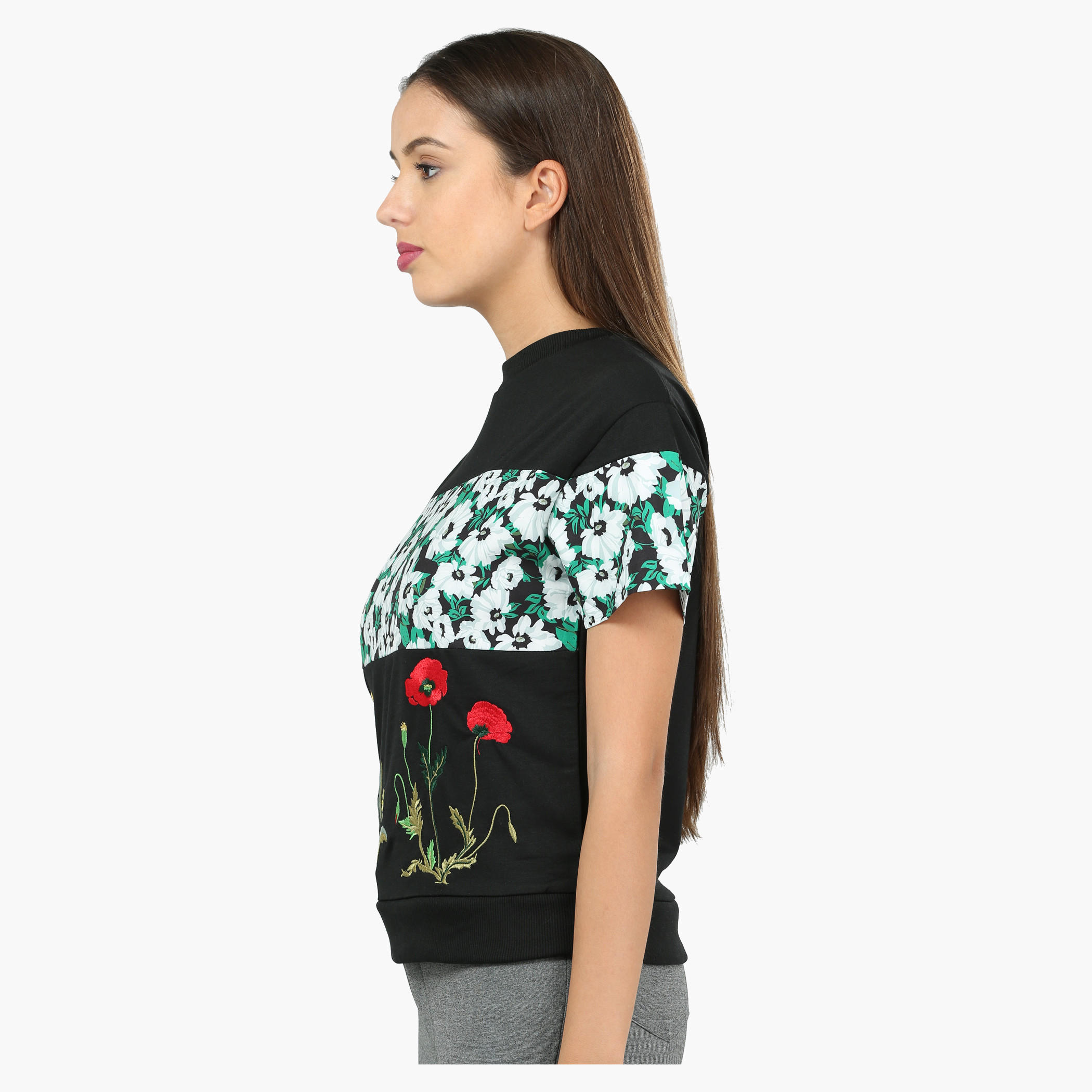 Embroidered Crew Neck Top with short Sleeves-women-clothing-tshirts-image-3