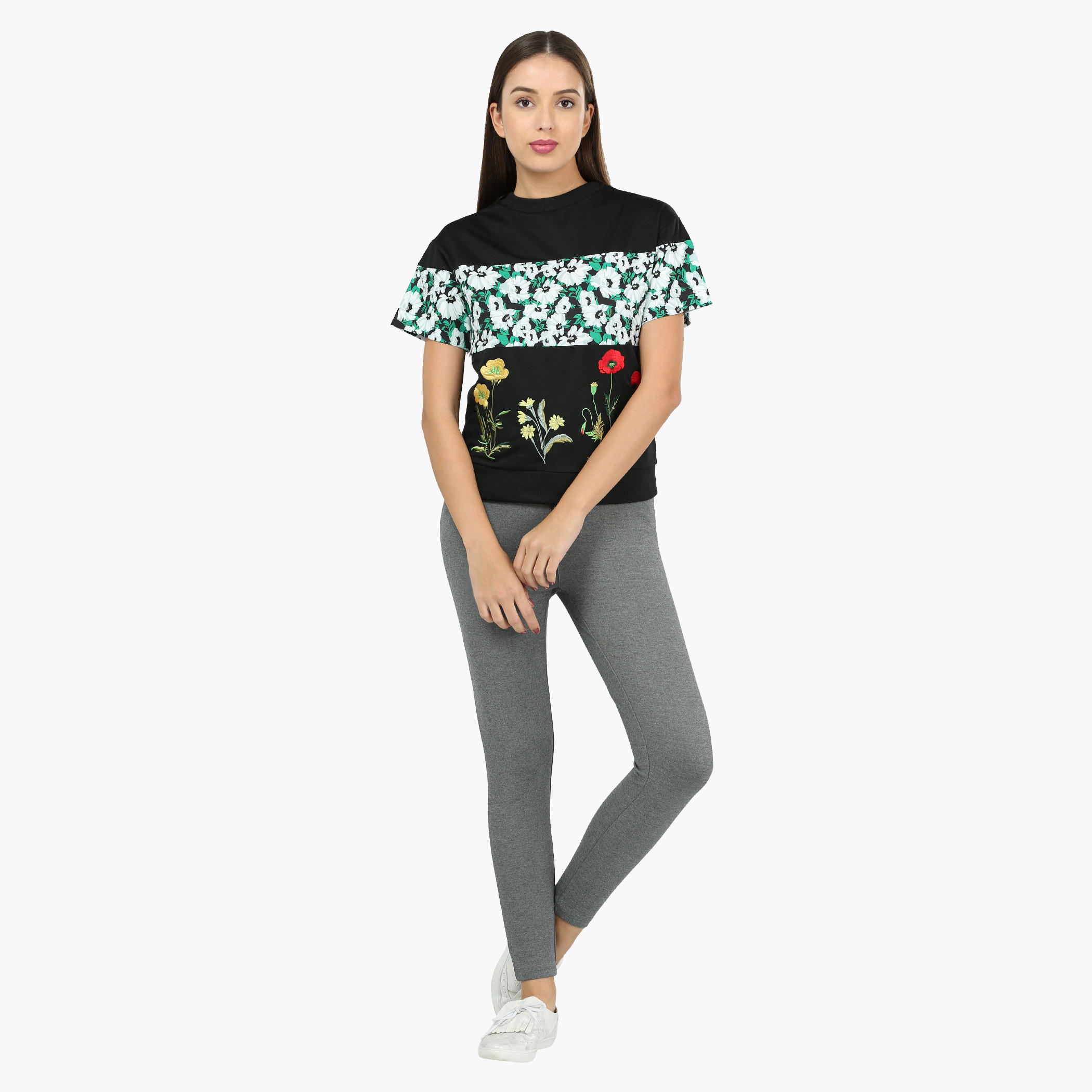 Embroidered Crew Neck Top with short Sleeves-women-clothing-tshirts-image-5