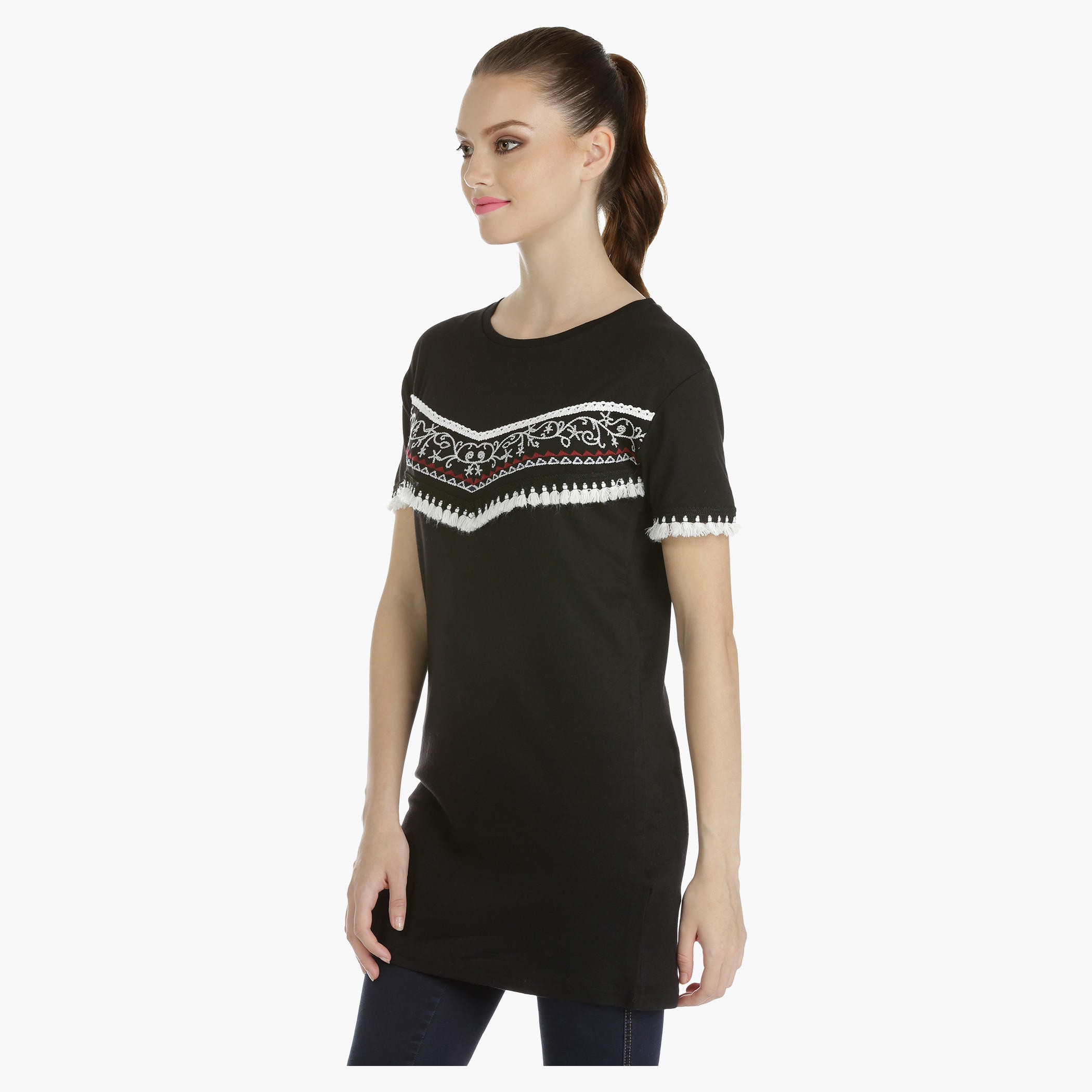 Embroidered T-shirt with Tassel Detail-women-clothing-shirtsandblouses-blouses-image-3