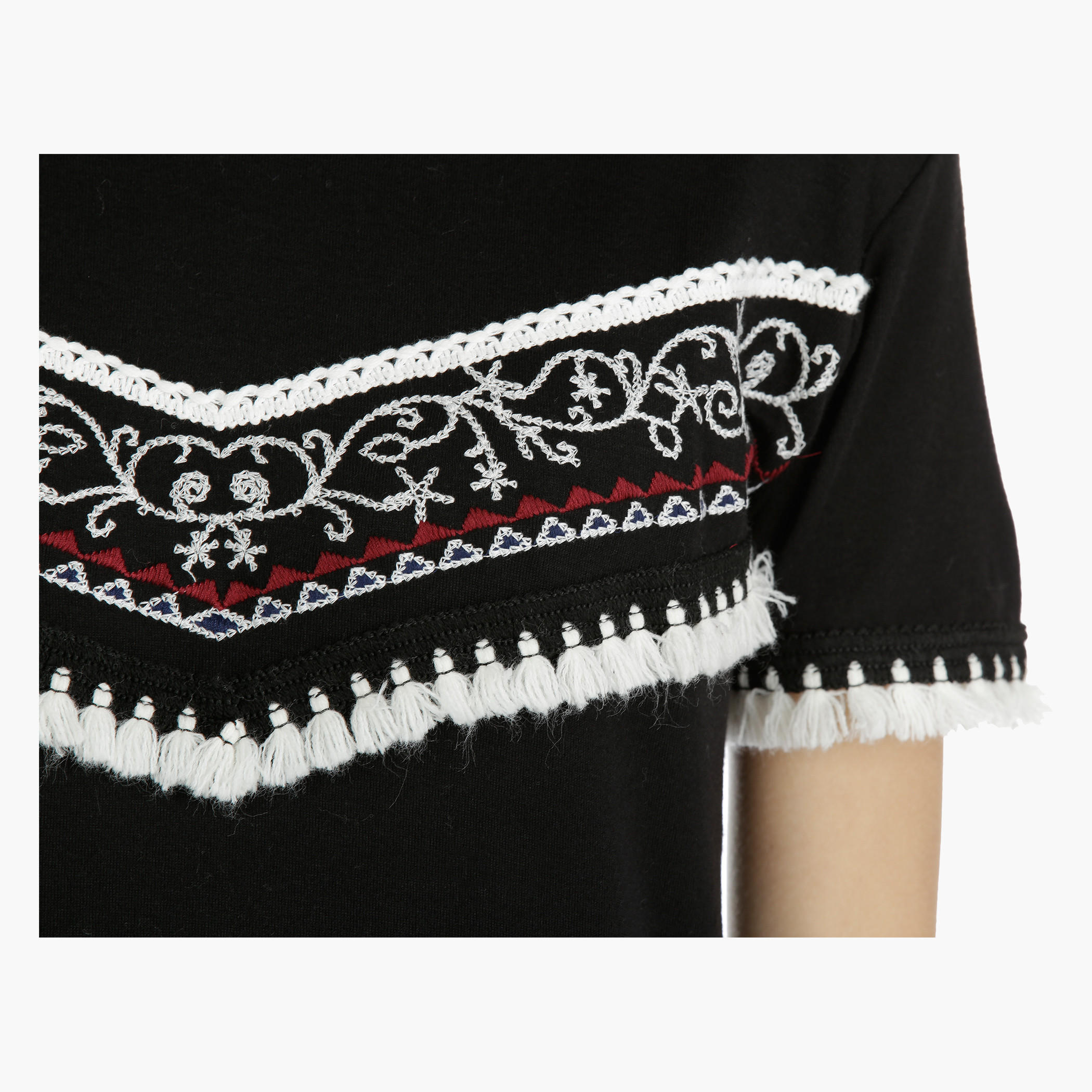 Embroidered T-shirt with Tassel Detail-women-clothing-shirtsandblouses-blouses-image-4