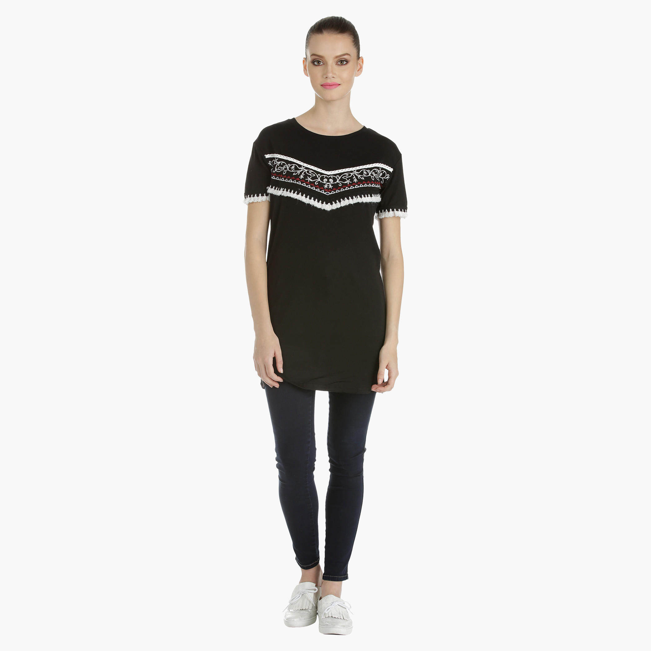 Embroidered T-shirt with Tassel Detail-women-clothing-shirtsandblouses-blouses-image-5