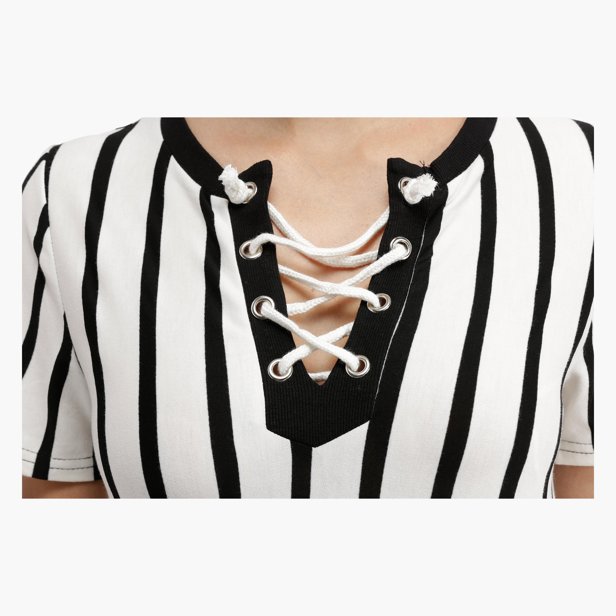 Striped Longline Top with Yoke Tie Ups-women-clothing-dresses-image-4