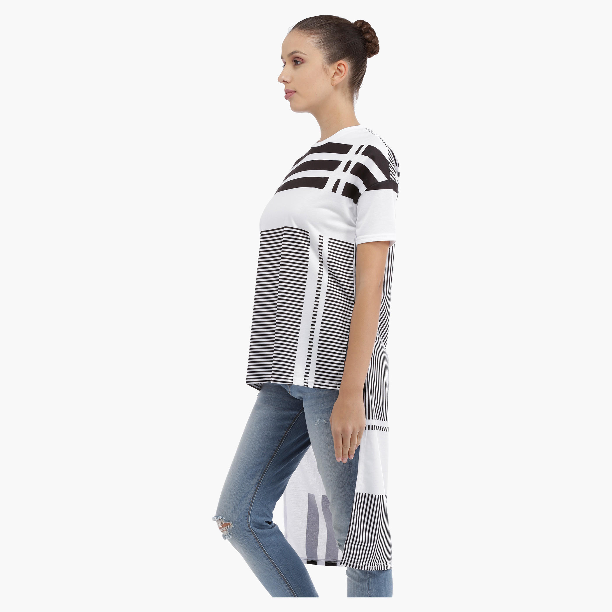 Striped T-shirt with High Low Hem-women-clothing-tshirts-image-3
