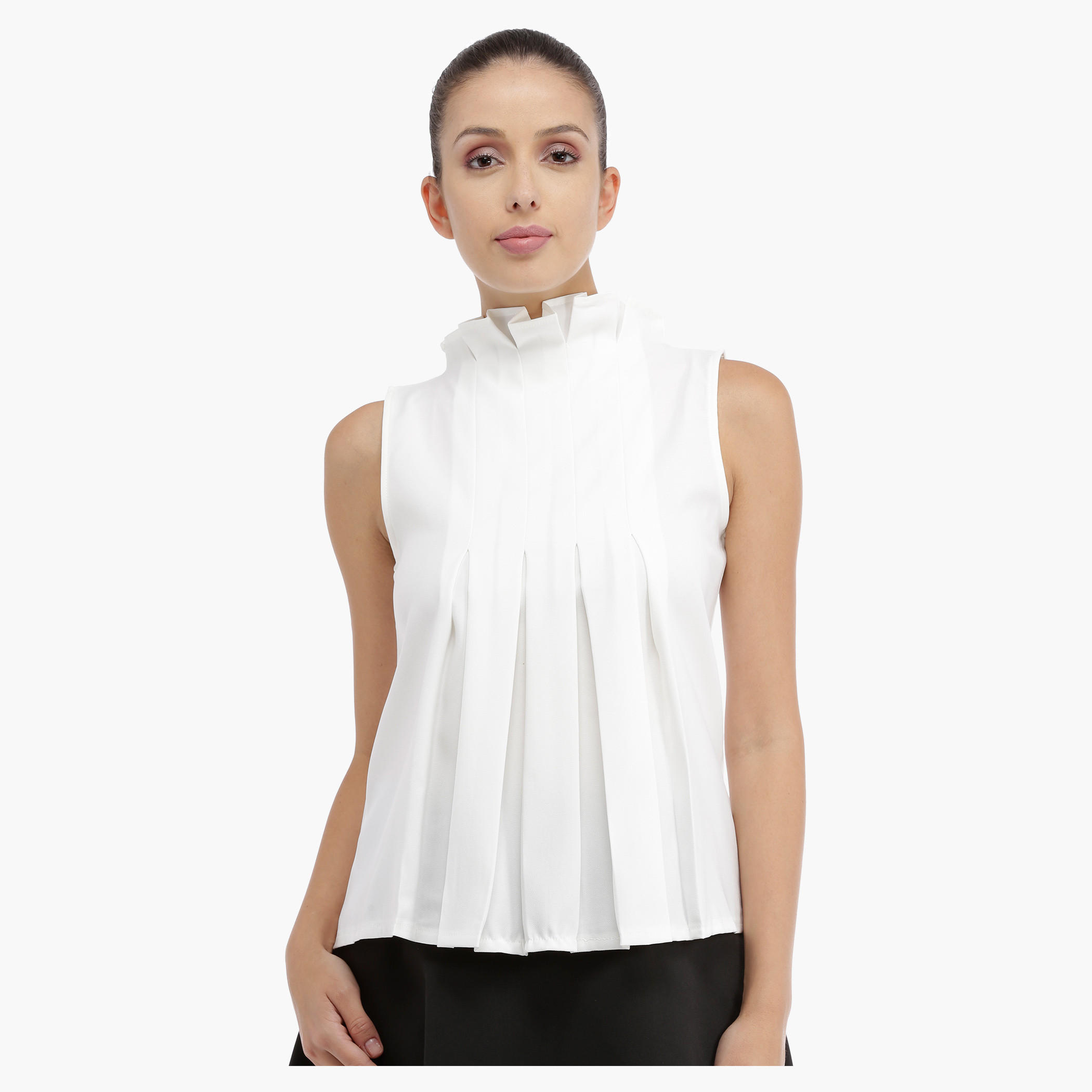 Sleeveless Pleated Top with Back Zip-women-clothing-shirtsandblouses-blouses-image-1