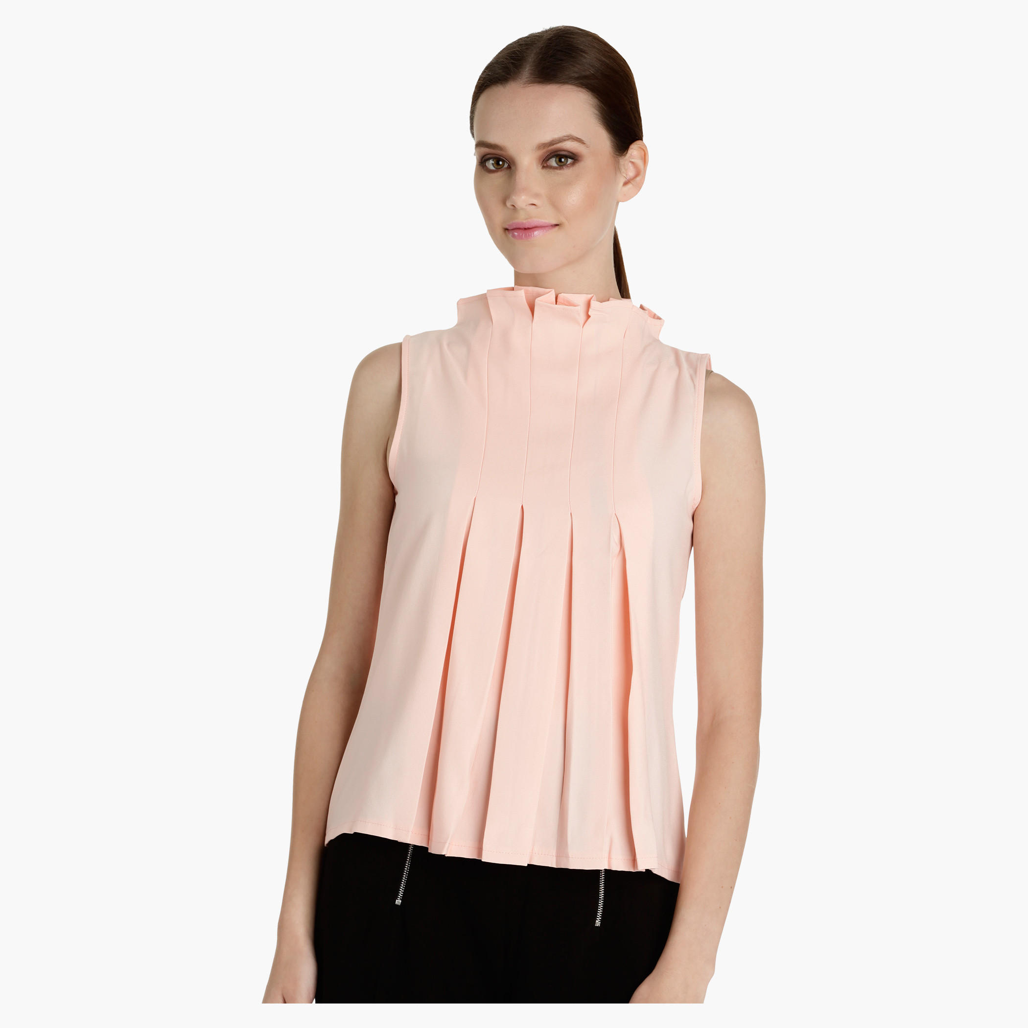 Sleeveless Pleated Top with Back Zip-women-clothing-shirtsandblouses-blouses-image-1