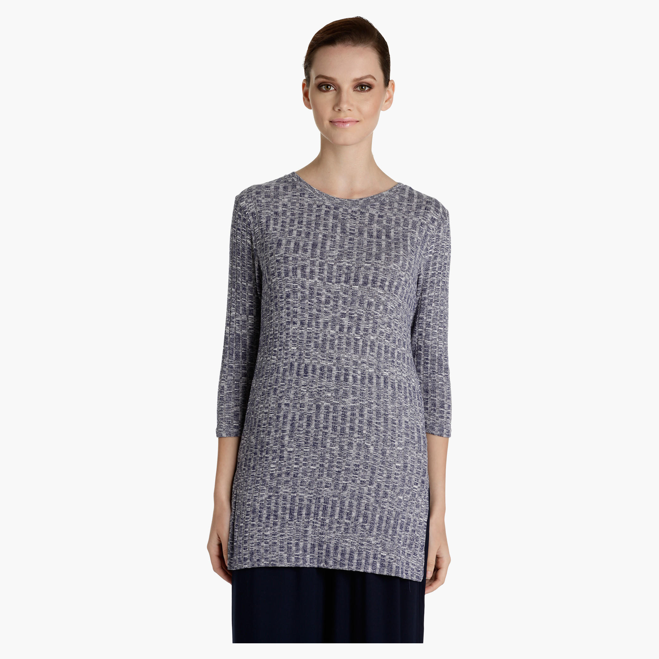 Knitted Sweater with Side Slits and High Low Hem-women-clothing-shirtsandblouses-blouses-image-1