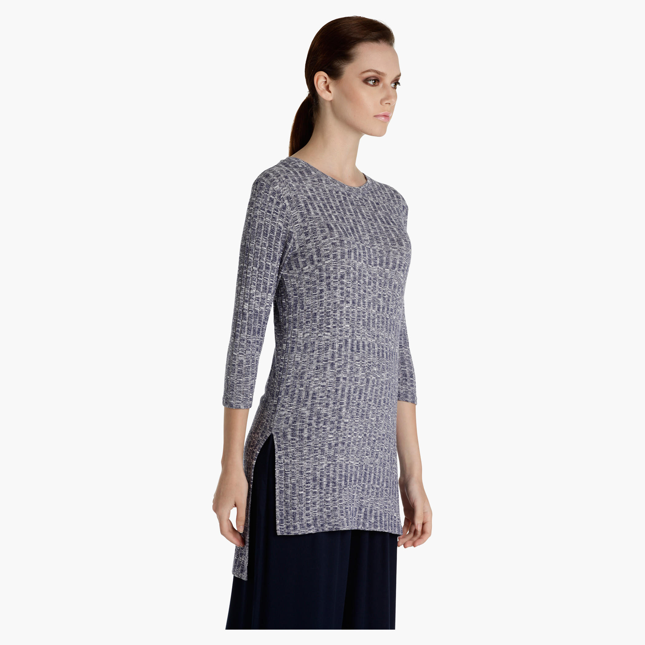 Knitted Sweater with Side Slits and High Low Hem-women-clothing-shirtsandblouses-blouses-image-3
