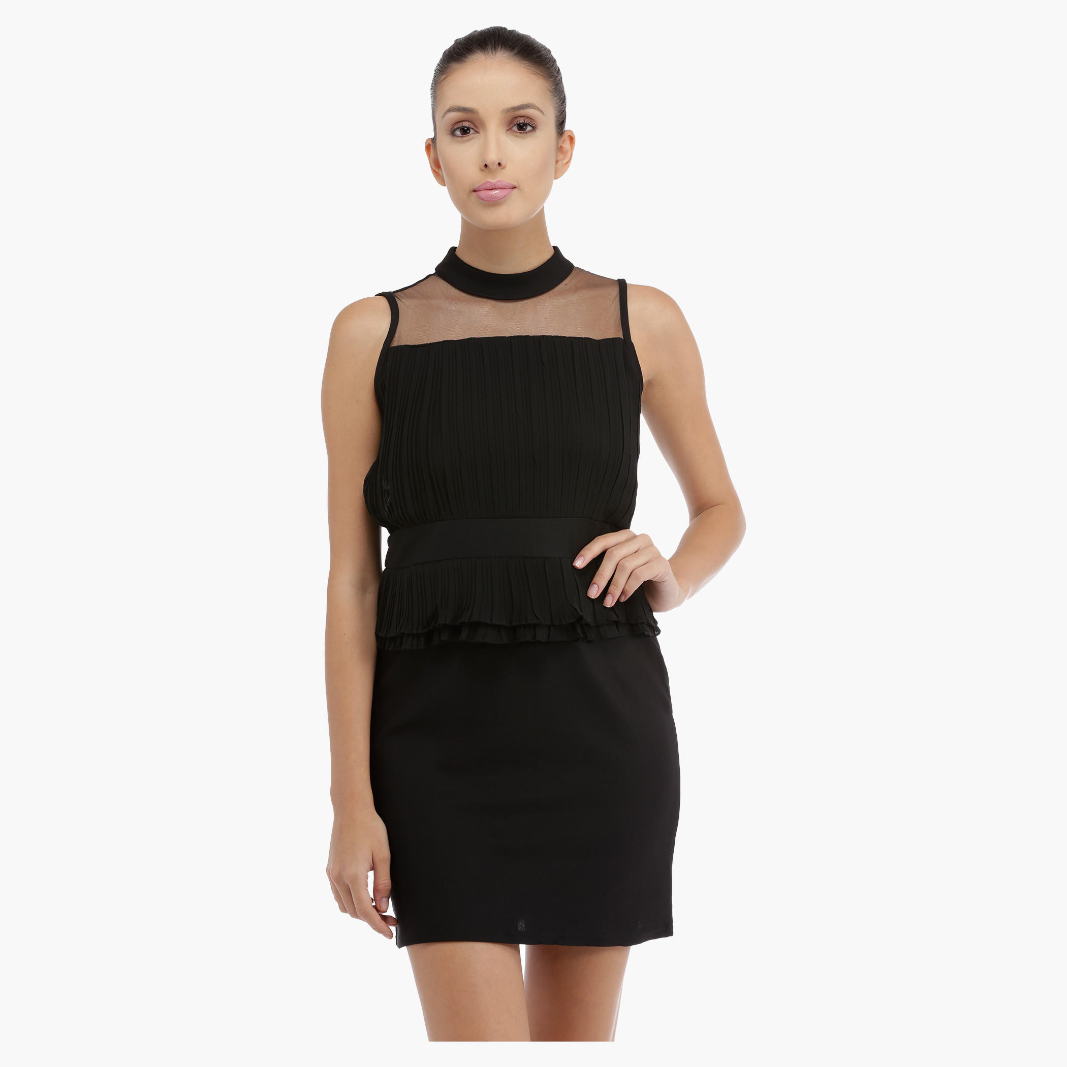 Sleeveless Dress with Mesh Panel-women-clothing-dresses-image-1