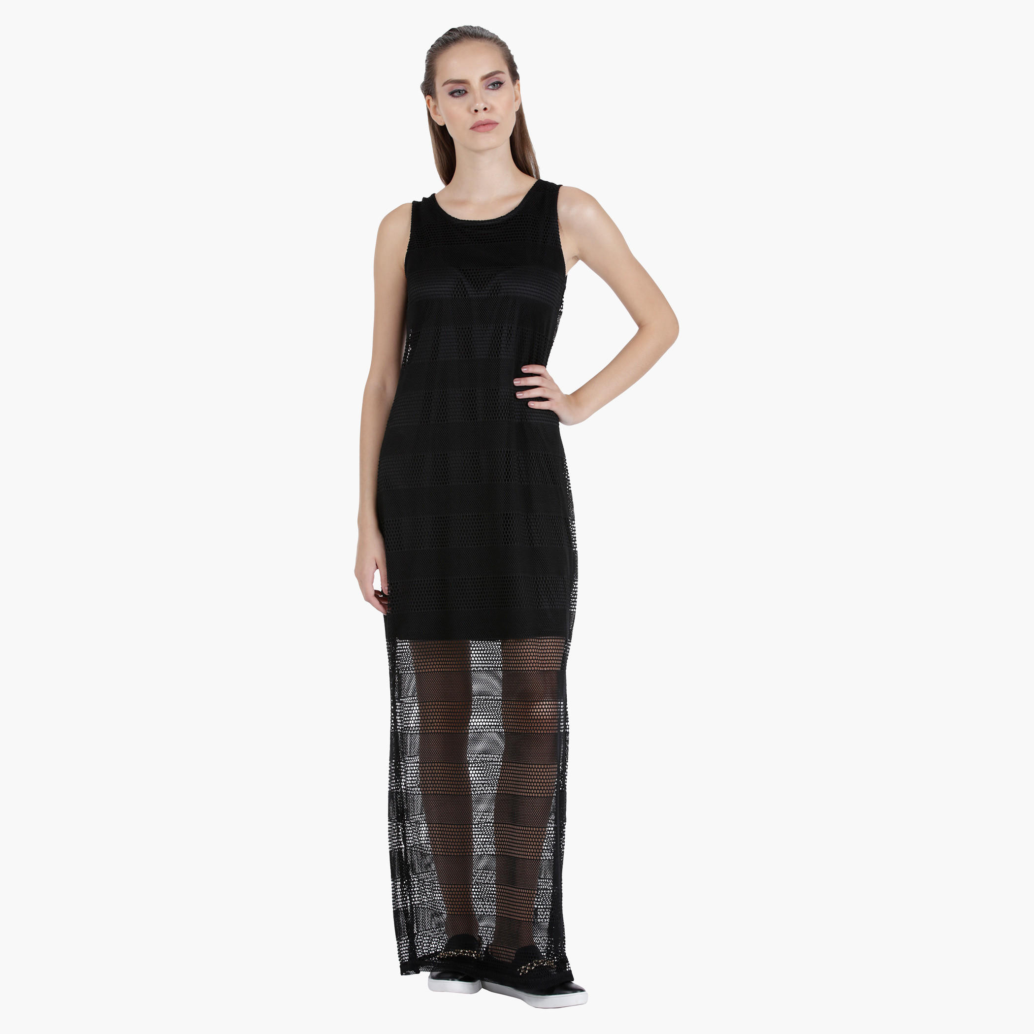 Mesh-detailed Maxi Dress in Regular Fit-women-clothing-dresses-image-1
