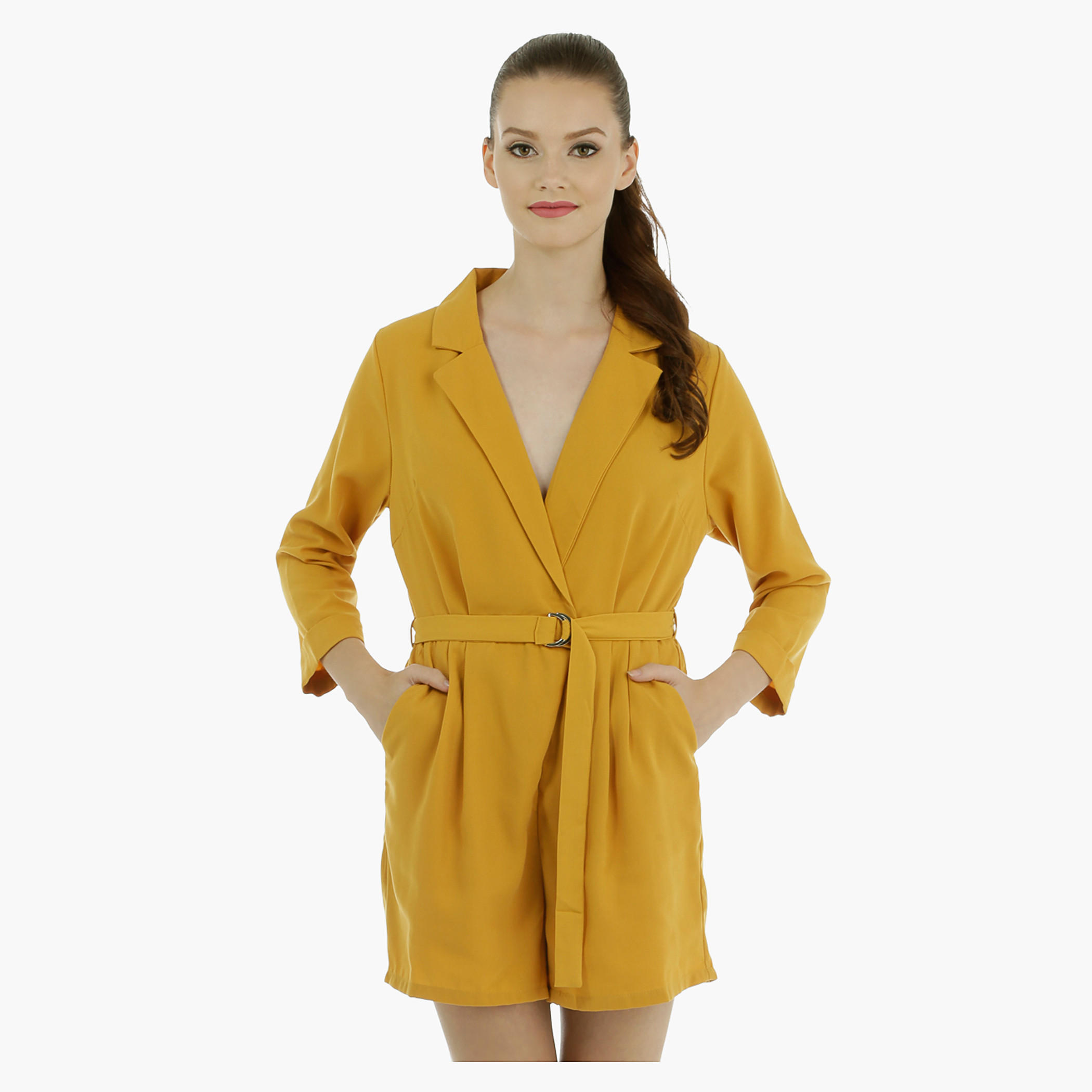 Solid Colour Playsuit with Belt-women-clothing-jumpsuits-image-1