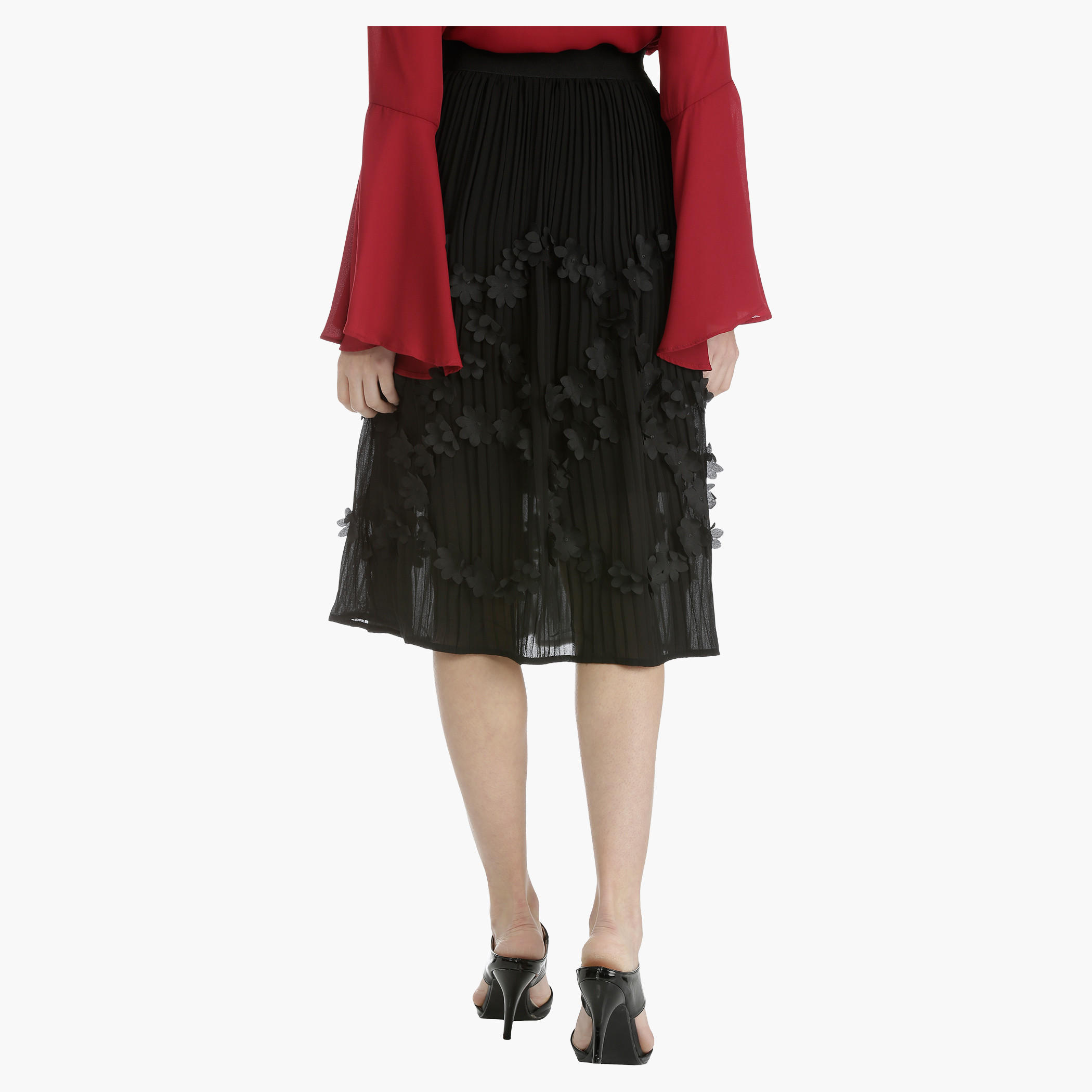 Pleated Skirt with Floral Appliques-women-clothing-bottoms-skirts-image-2
