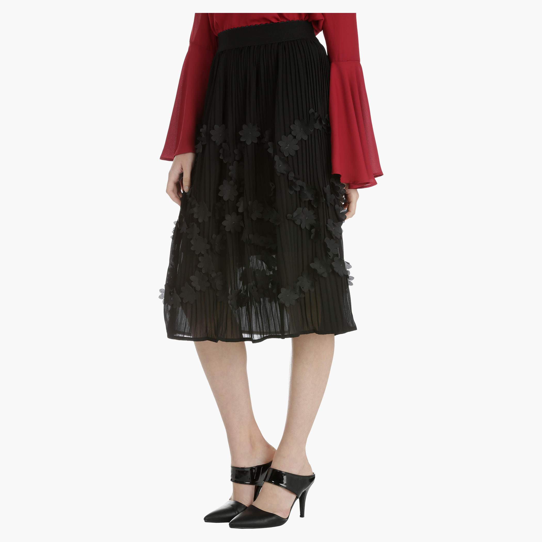 Pleated Skirt with Floral Appliques-women-clothing-bottoms-skirts-image-3