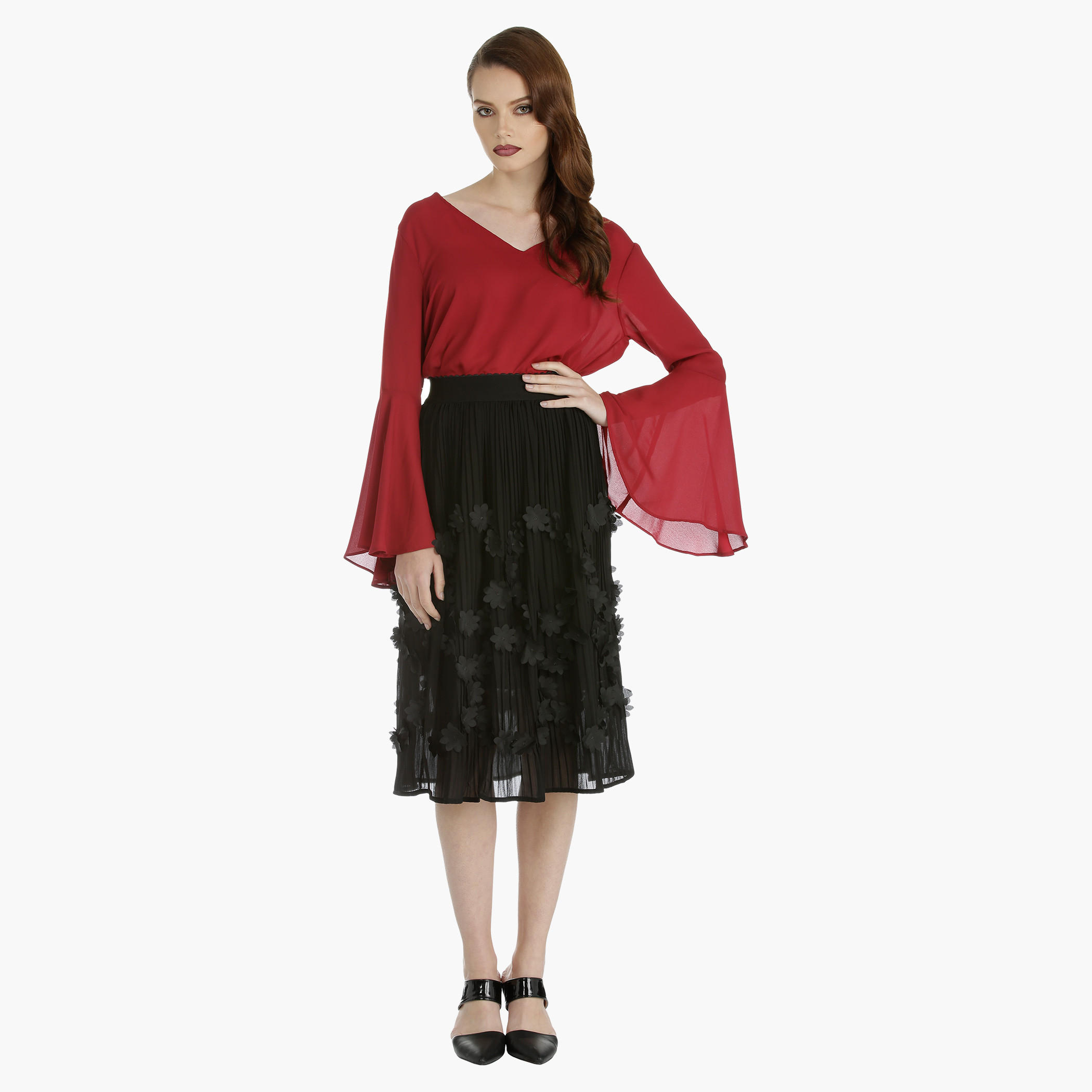 Pleated Skirt with Floral Appliques-women-clothing-bottoms-skirts-image-5