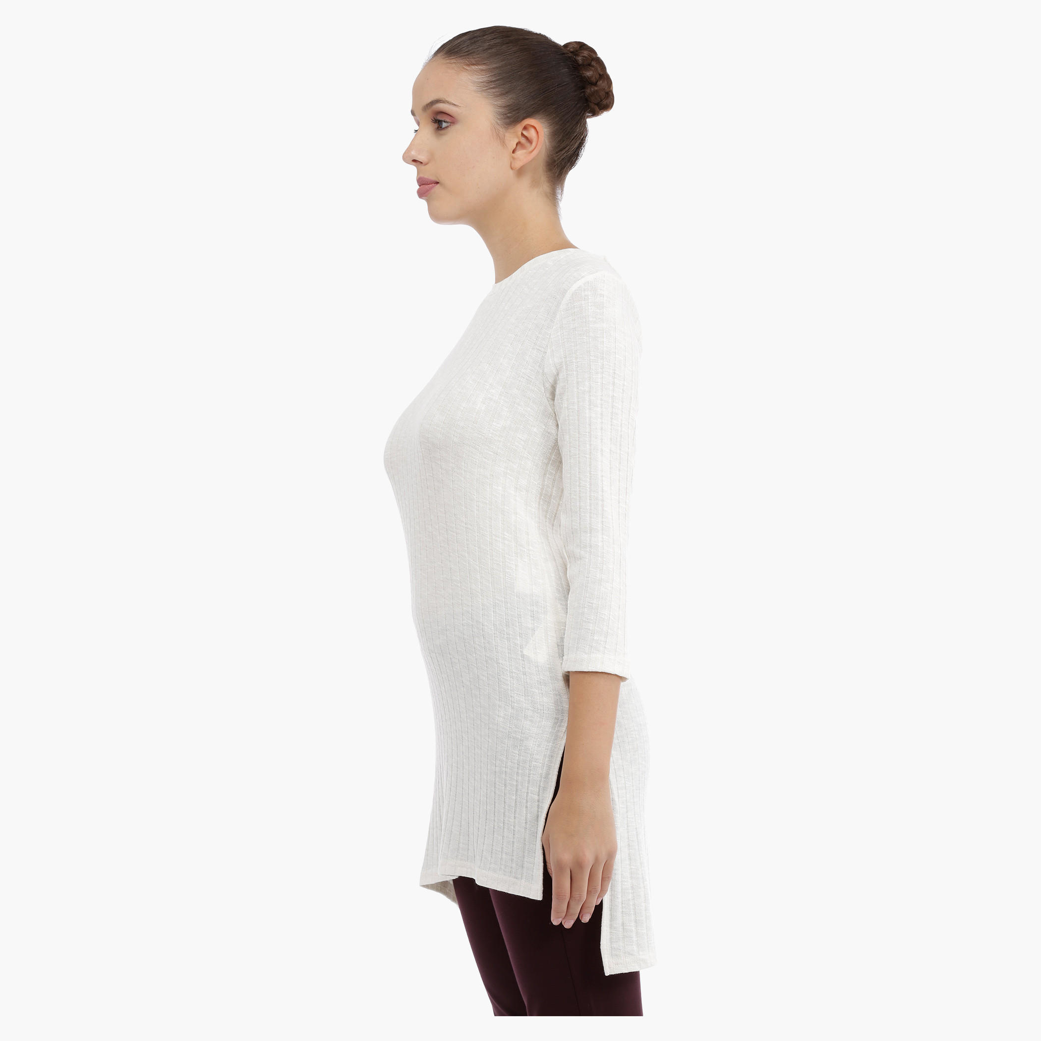 Knitted Sweater with Side Slits and High Low Hem-women-clothing-tshirts-image-3