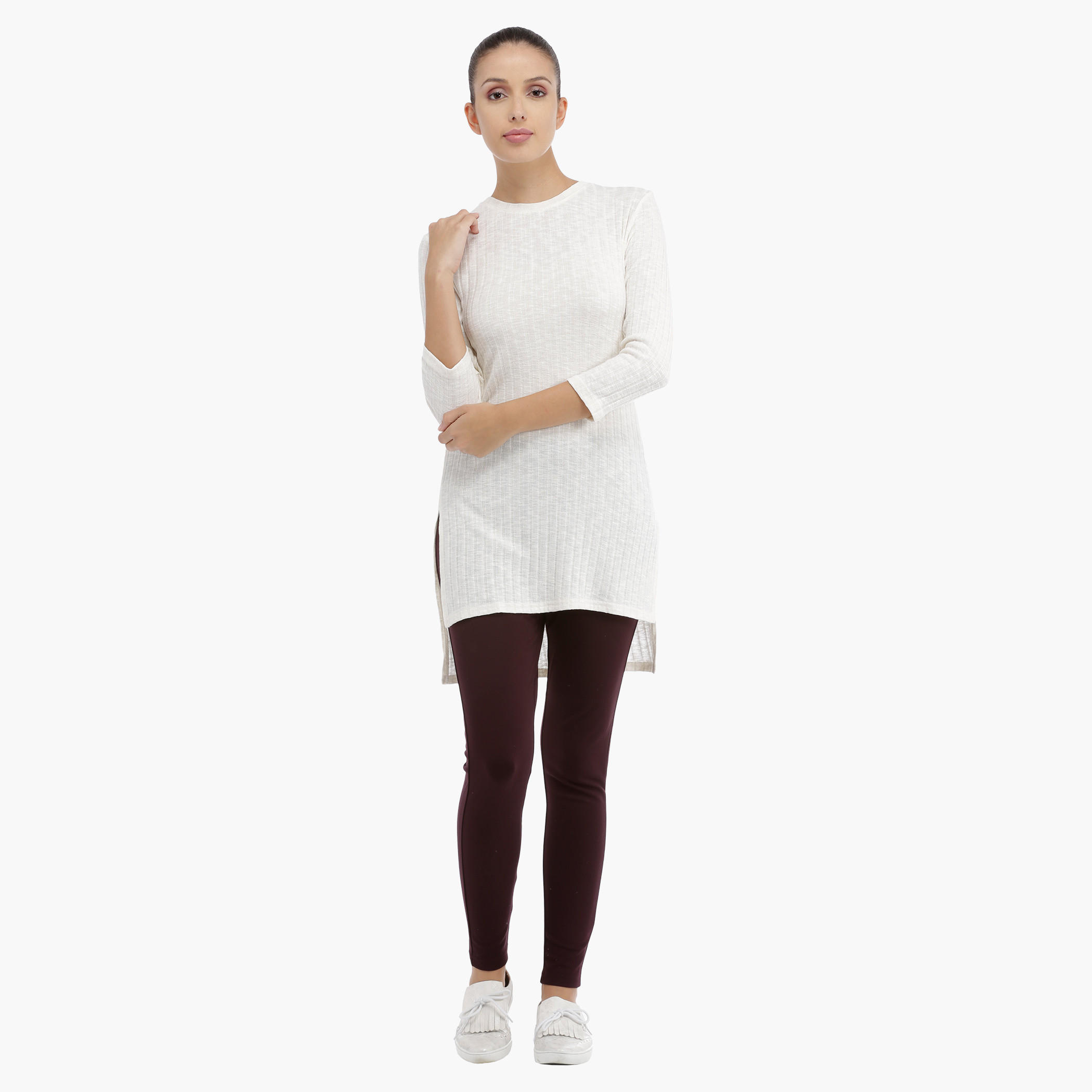 Knitted Sweater with Side Slits and High Low Hem-women-clothing-tshirts-image-5