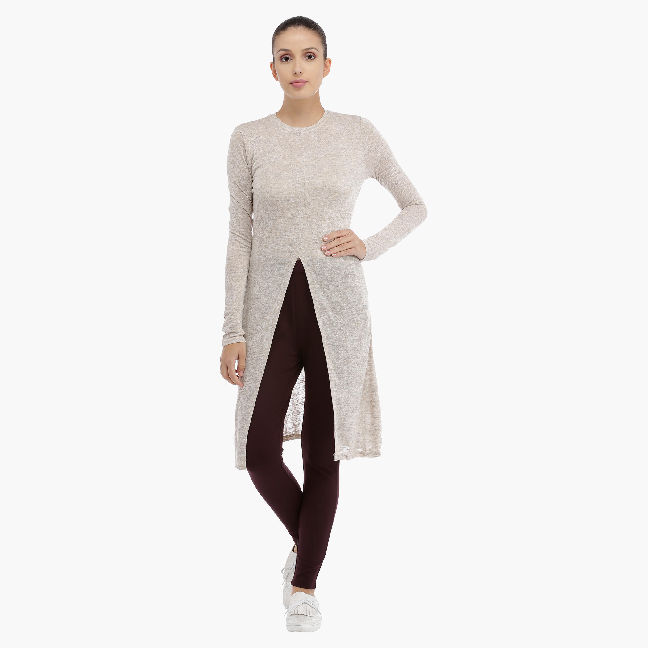 Long Sleeves Top with Front Slit-women-clothing-shirtsandblouses-blouses-image-1