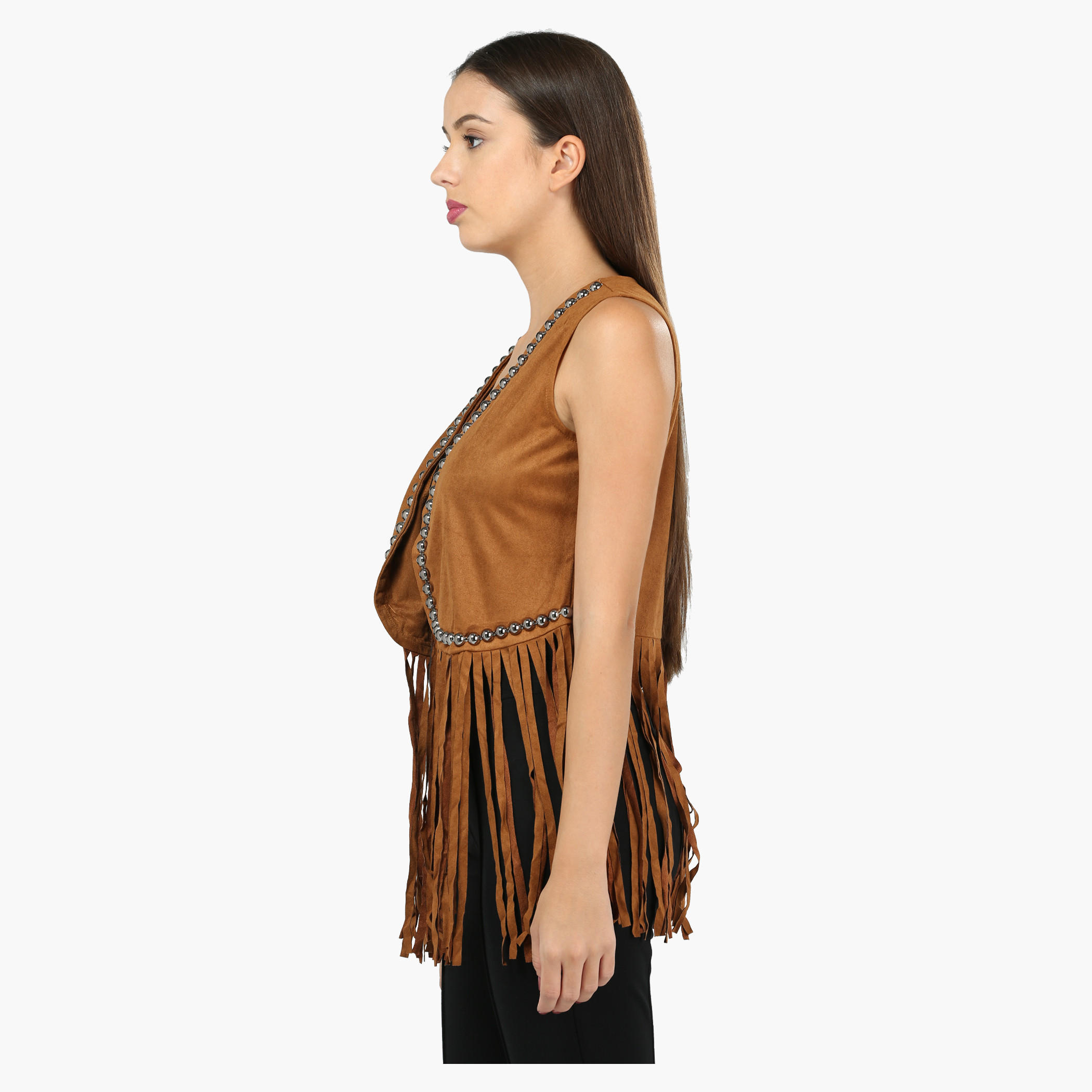 Sleeveless Fringed Shrug with Stud Embellishments-women-winterwear-cardigansandjumpers-cardigans-image-3