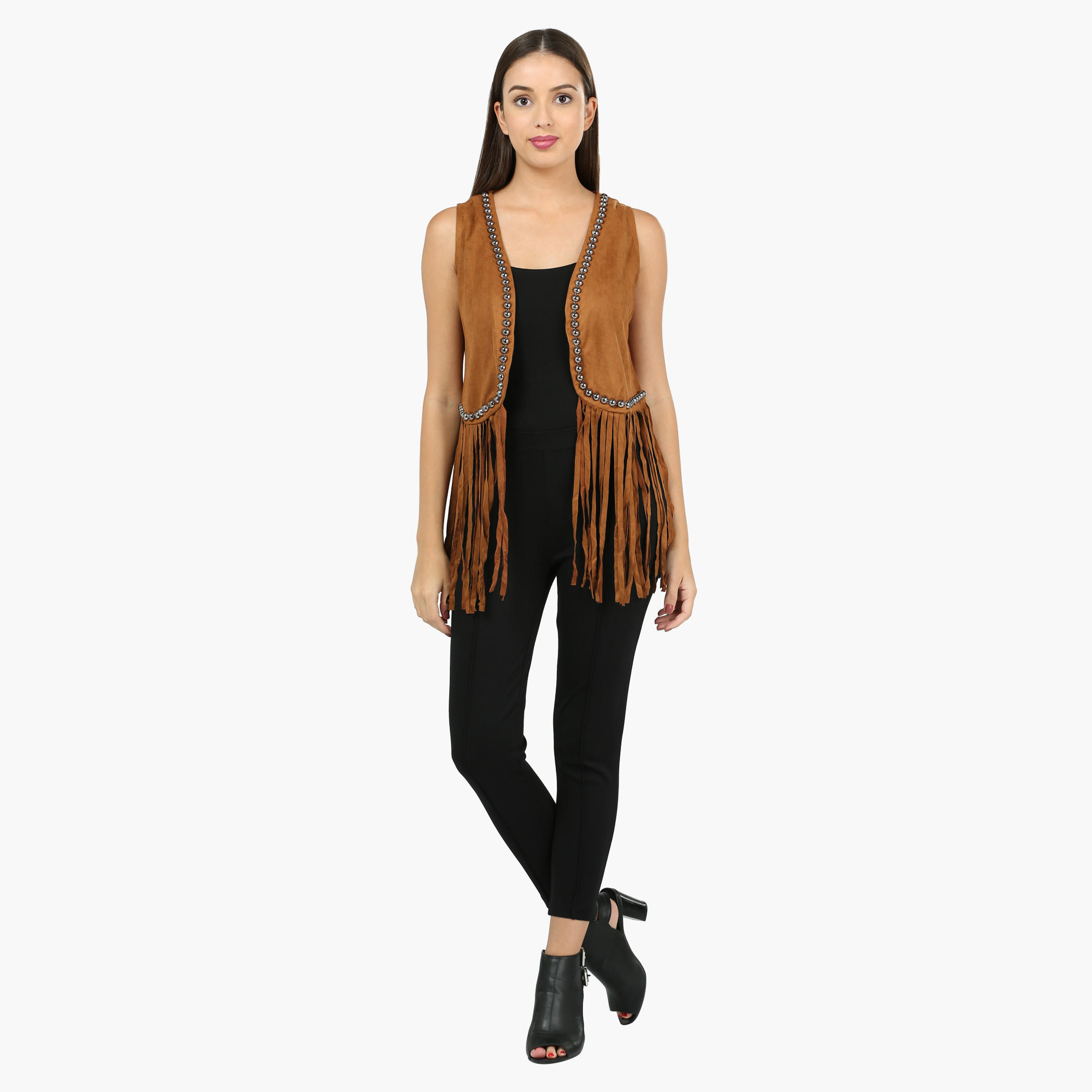 Sleeveless Fringed Shrug with Stud Embellishments-women-winterwear-cardigansandjumpers-cardigans-image-5