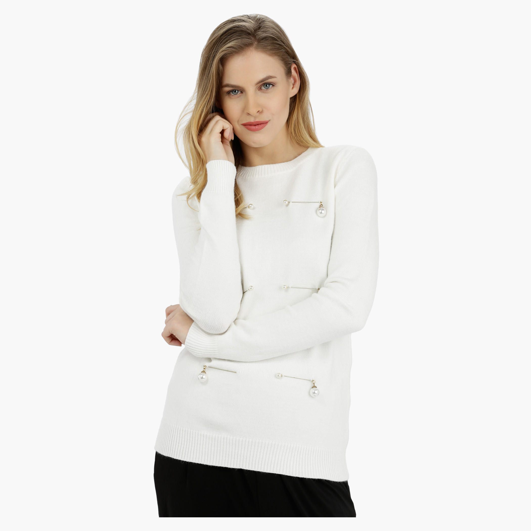 Long Sleeves Sweater with Ribbed Cuffs-women-clothing-cardigansandjumpers-jumpers-image-1