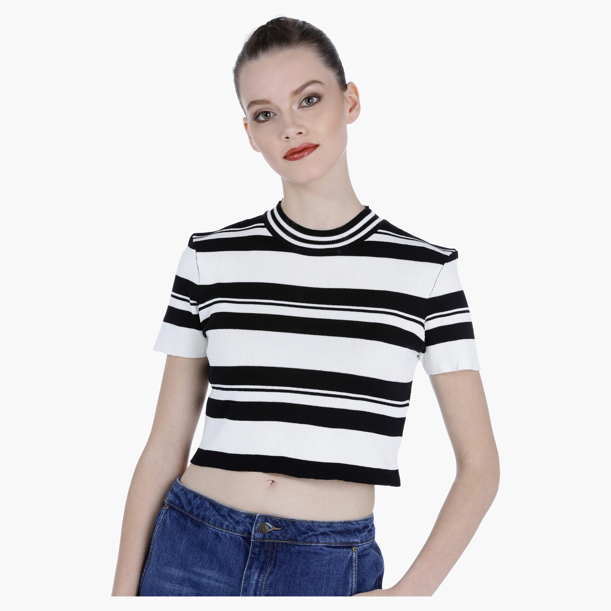 Striped Crop T-shirt with Short Sleeves-women-clothing-tshirts-image-6