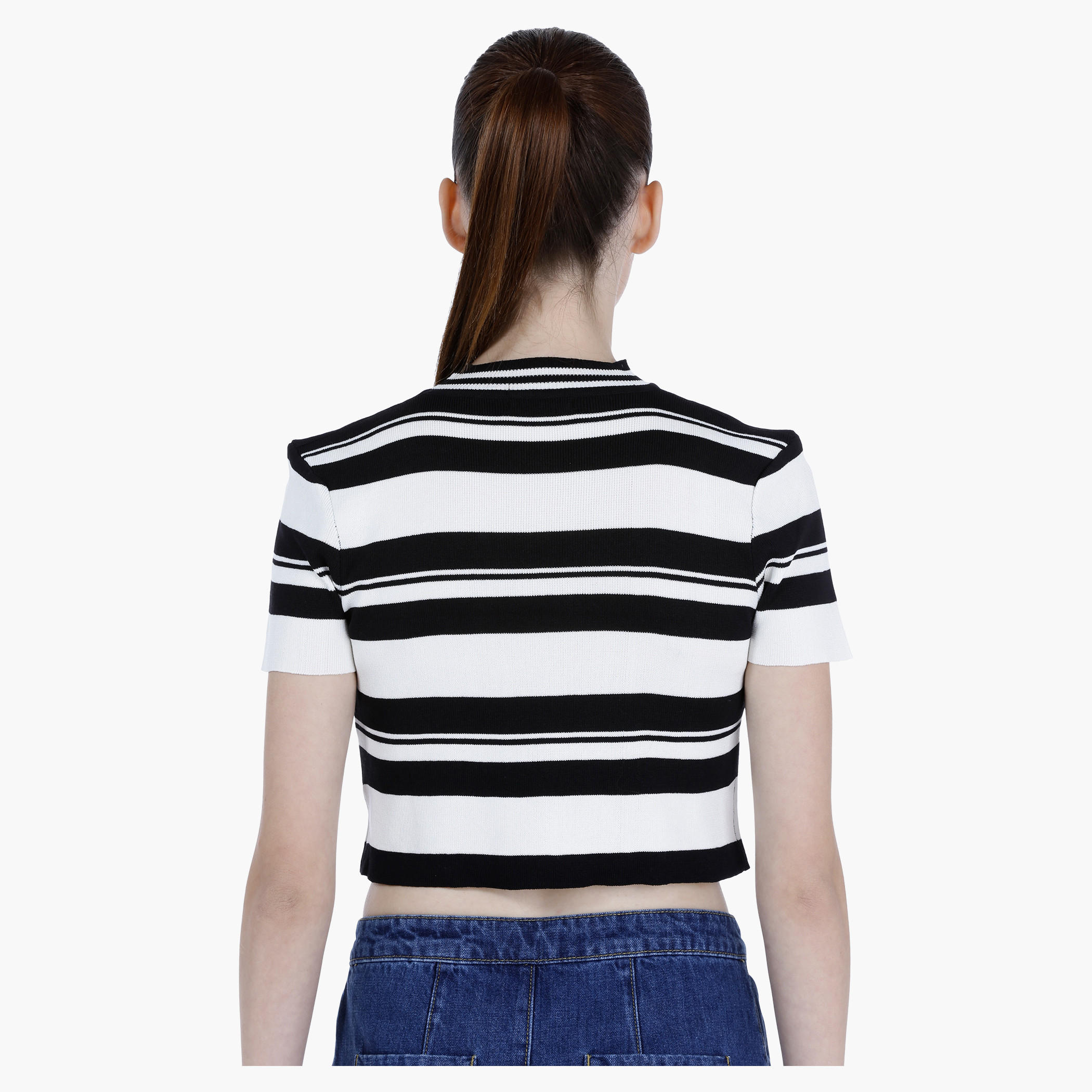 Striped Crop T-shirt with Short Sleeves-women-clothing-tshirts-image-7
