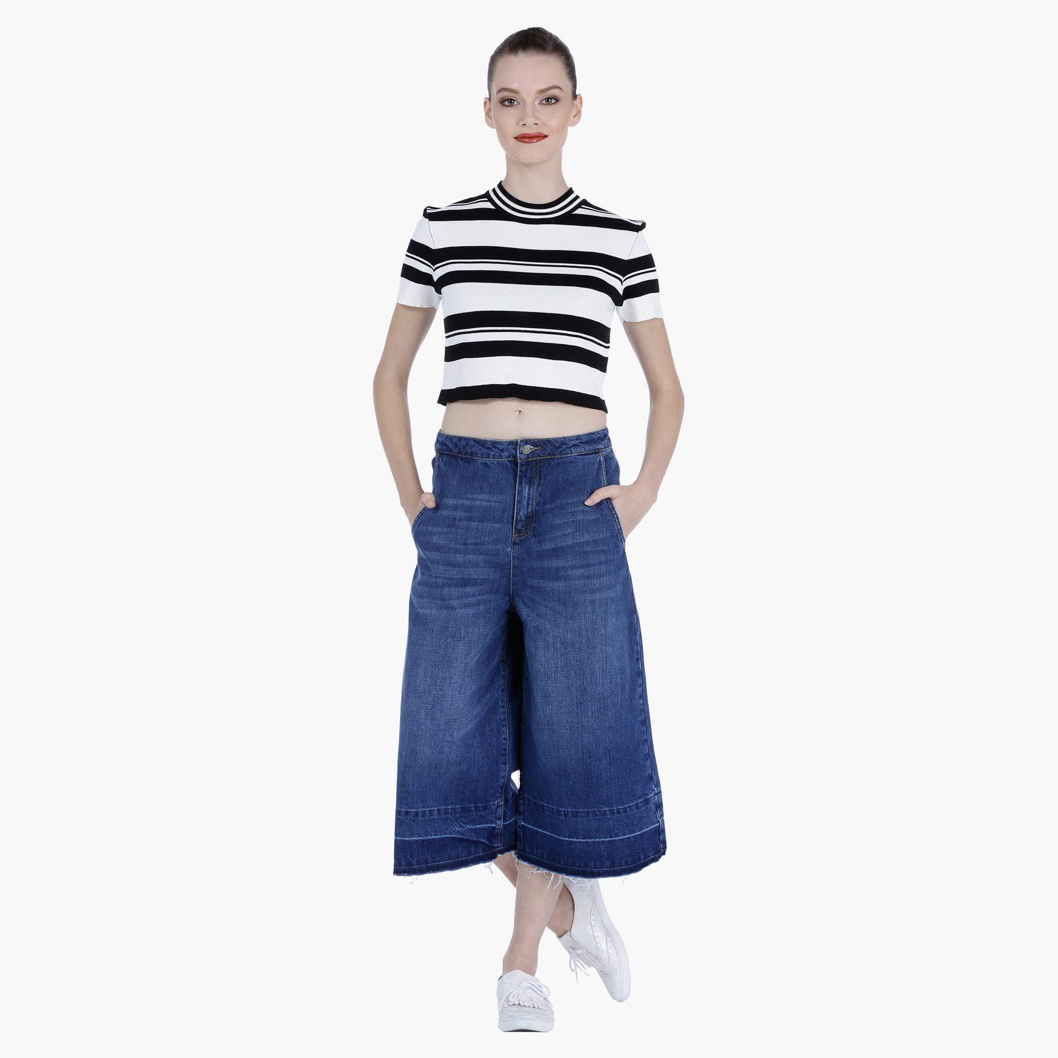 Striped Crop T-shirt with Short Sleeves-women-clothing-tshirts-image-10