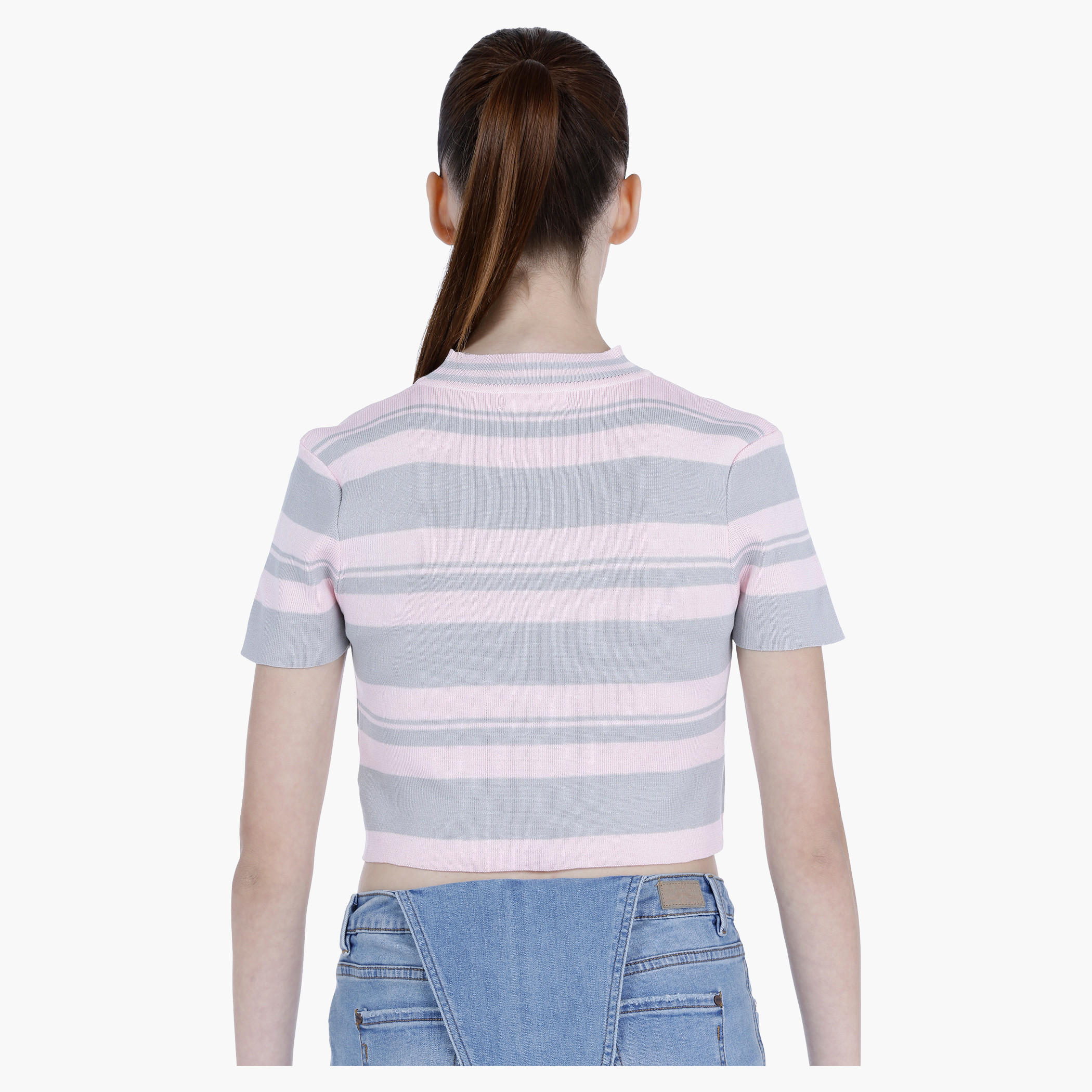 Striped Crop T-shirt with Short Sleeves-women-clothing-tshirts-image-12
