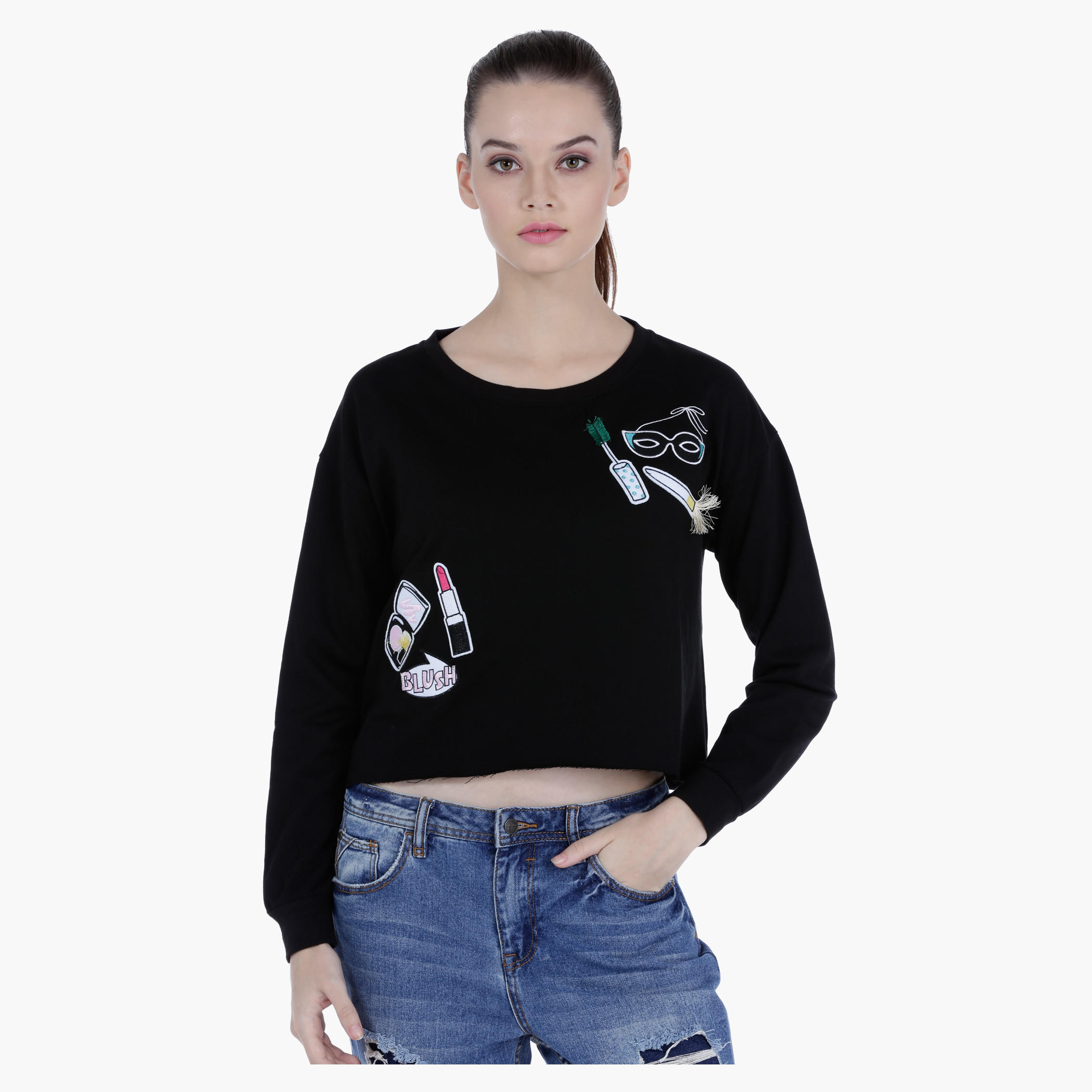 Sweater with Frayed Edge and Applique Accents-women-winterwear-hoodiesandsweatshirts-sweatshirts-image-1