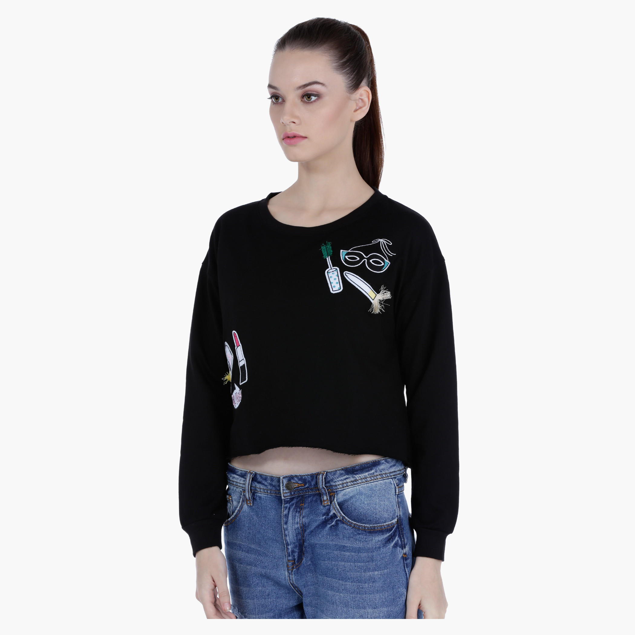 Sweater with Frayed Edge and Applique Accents-women-winterwear-hoodiesandsweatshirts-sweatshirts-image-3