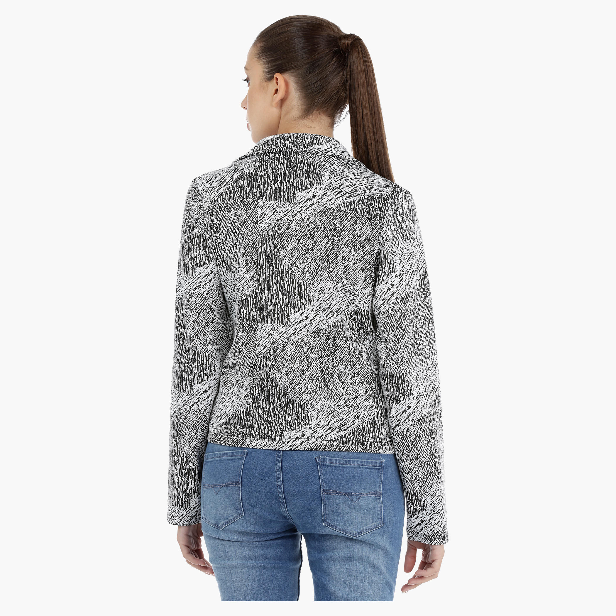 Textured Biker Jacket with Long Sleeves-women-winterwear-coatsandjackets-jackets-image-2